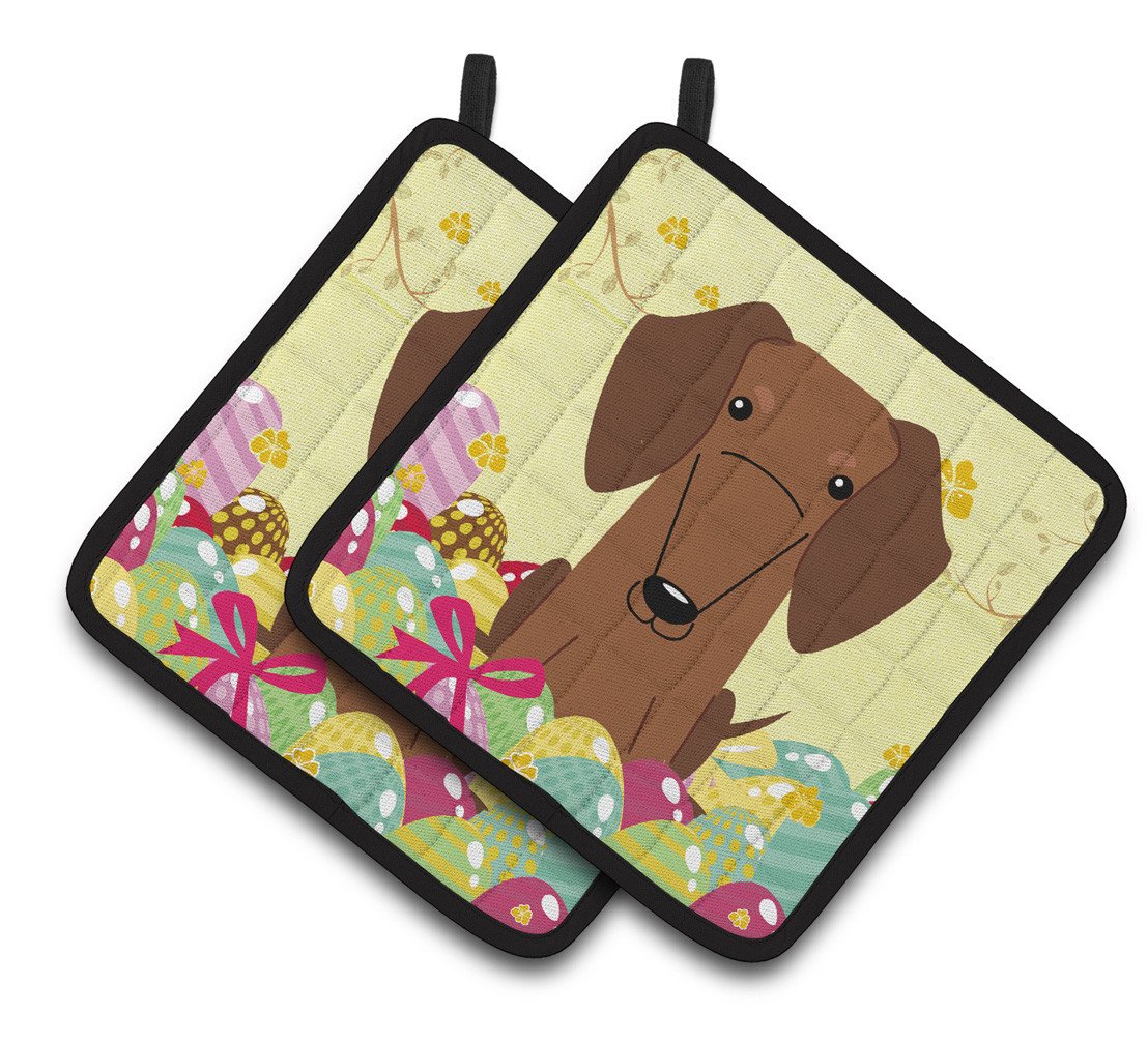 Easter Eggs Dachshund Red Brown Pair of Pot Holders BB6130PTHD by Caroline&#39;s Treasures