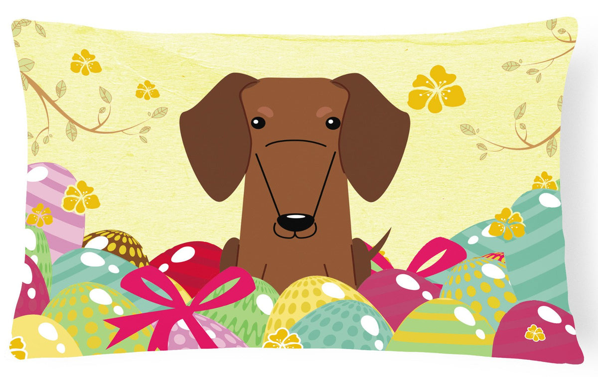 Easter Eggs Dachshund Red Brown Canvas Fabric Decorative Pillow BB6130PW1216 by Caroline&#39;s Treasures
