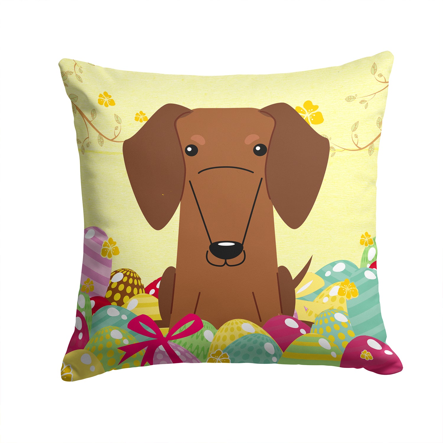 Easter Eggs Dachshund Red Brown Fabric Decorative Pillow BB6130PW1414 - the-store.com