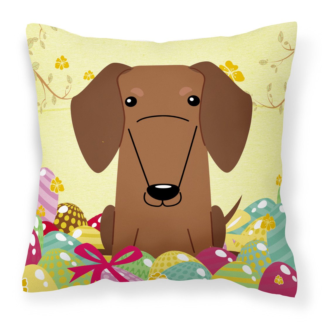Easter Eggs Dachshund Red Brown Fabric Decorative Pillow BB6130PW1818 by Caroline&#39;s Treasures