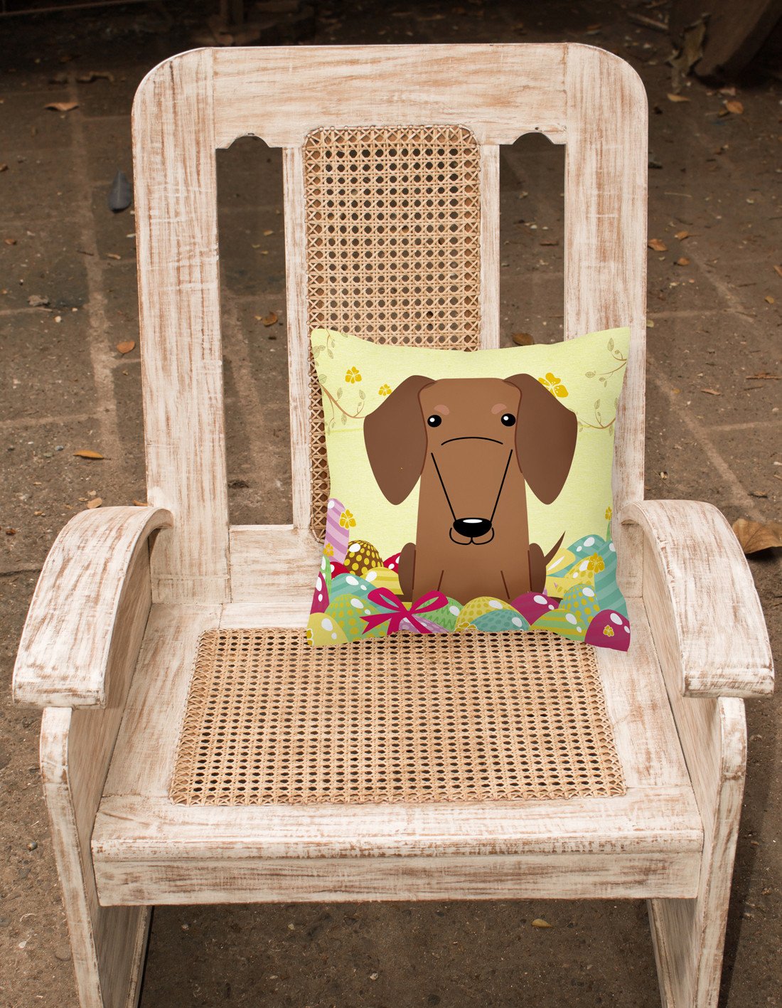 Easter Eggs Dachshund Red Brown Fabric Decorative Pillow BB6130PW1818 by Caroline's Treasures