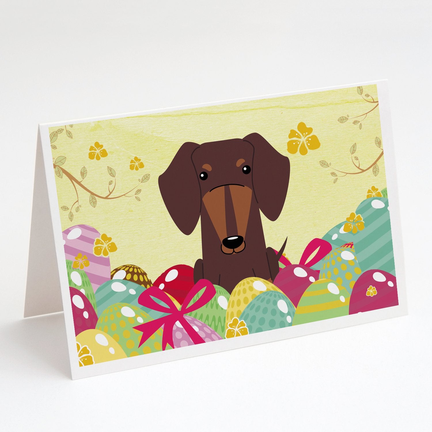 Caroline's Treasures Easter Eggs Dachshund Chocolate Greeting Cards - Blank Note Cards – 8-Pack of Artist-Designed Cards with Envelopes