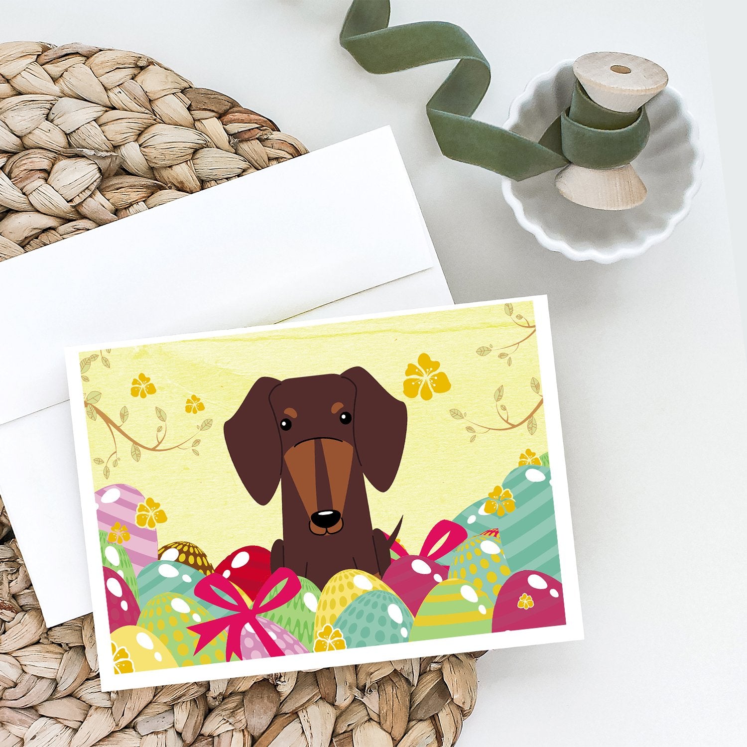 Caroline's Treasures Easter Eggs Dachshund Chocolate Greeting Cards - Blank Note Cards – 8-Pack of Artist-Designed Cards with Envelopes