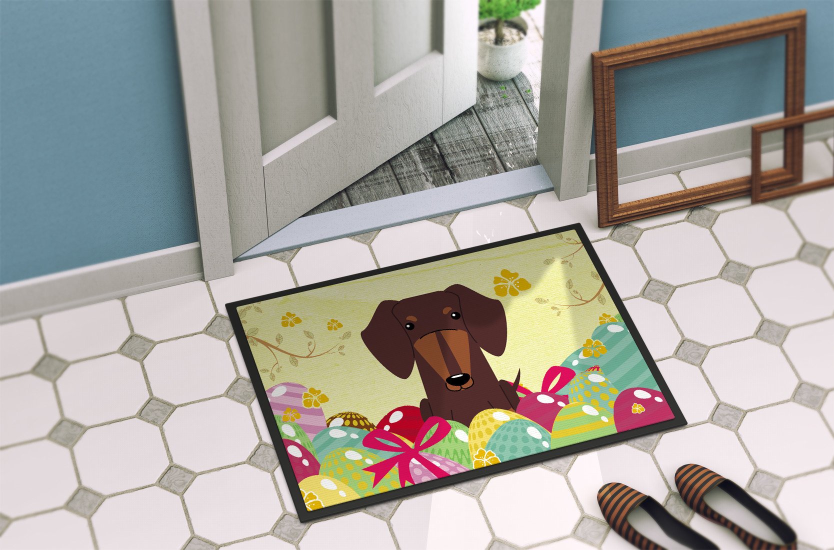 Easter Eggs Dachshund Chocolate Indoor or Outdoor Mat 24x36 BB6131JMAT by Caroline's Treasures