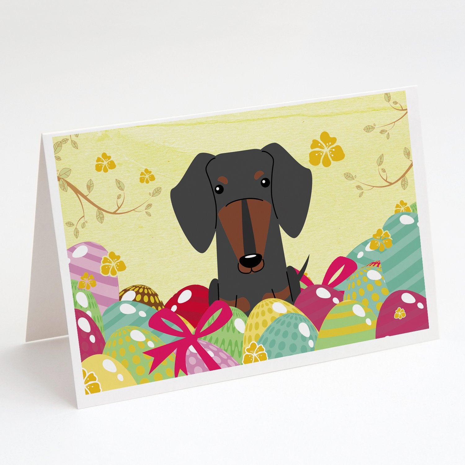 Caroline's Treasures Easter Eggs Dachshund Black Tan Greeting Cards - Blank Note Cards – 8-Pack of Artist-Designed Cards with Envelopes