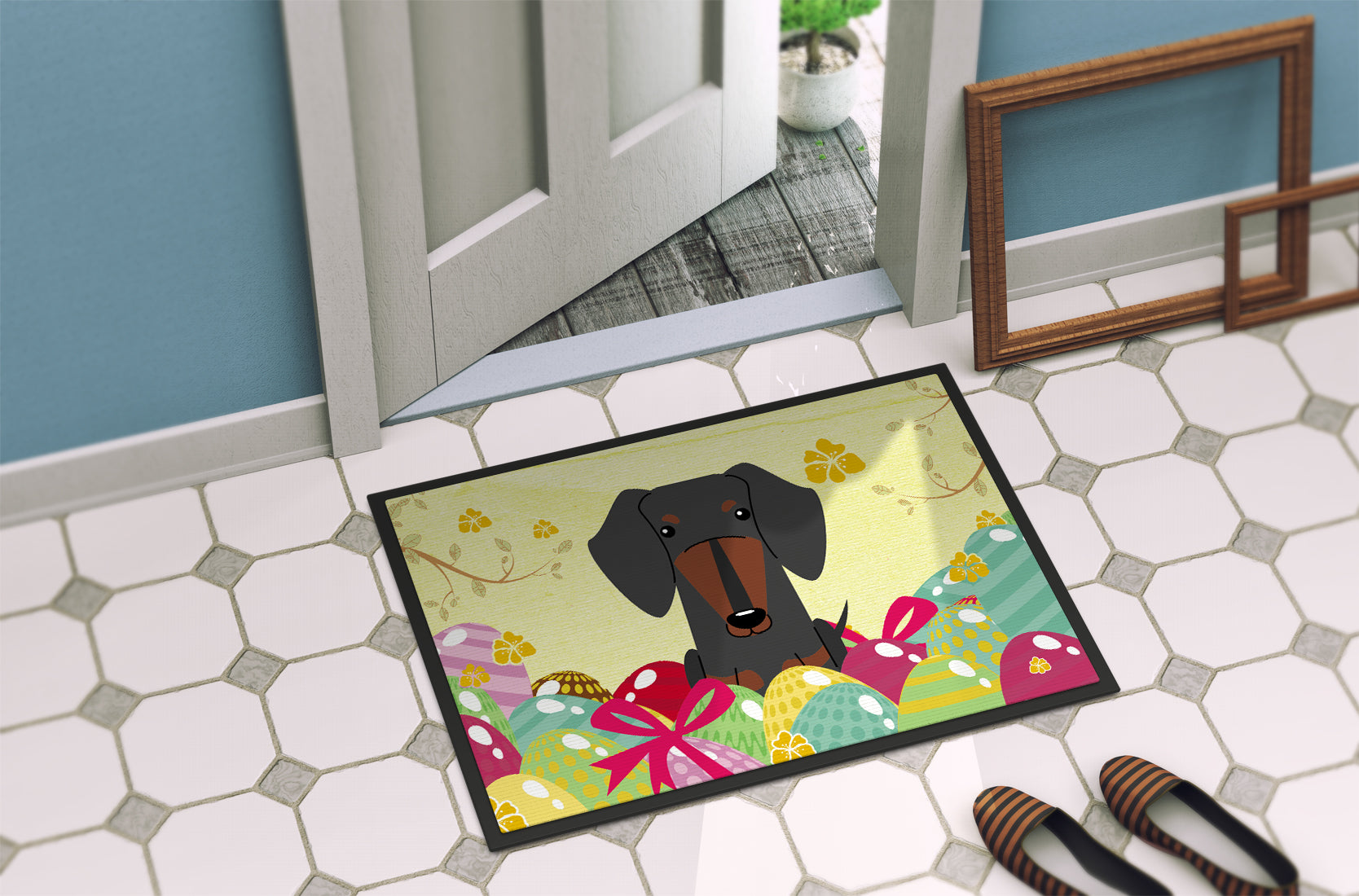 Easter Eggs Dachshund Black Tan Indoor or Outdoor Mat 18x27 BB6132MAT - the-store.com