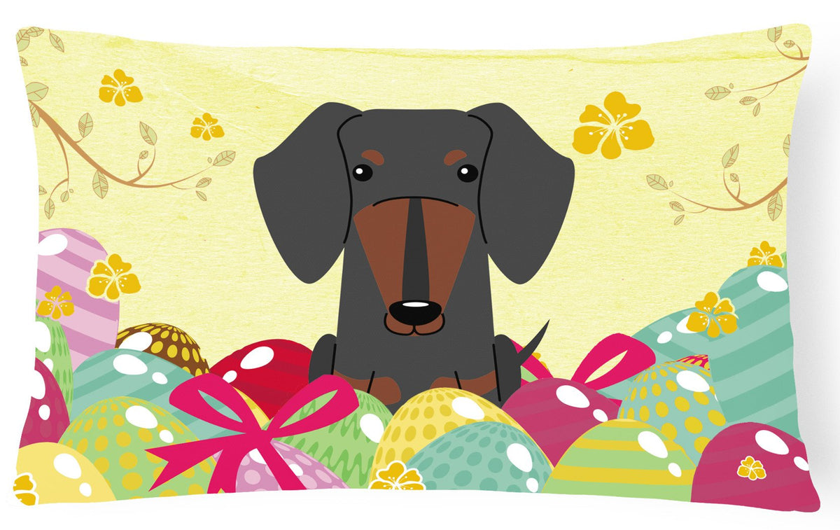 Easter Eggs Dachshund Black Tan Canvas Fabric Decorative Pillow BB6132PW1216 by Caroline&#39;s Treasures