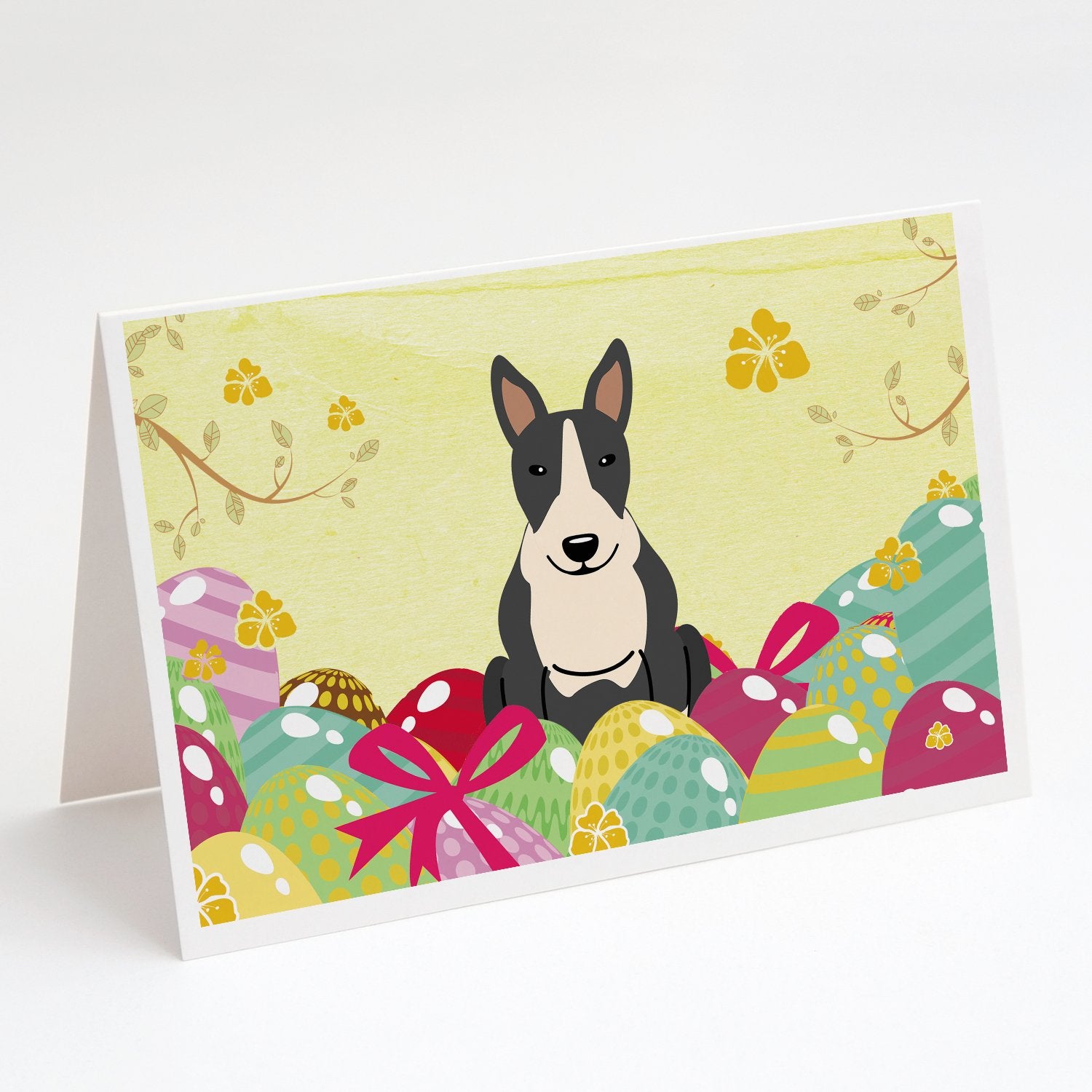 Buy this Easter Eggs Bull Terrier Black White Greeting Cards and Envelopes Pack of 8