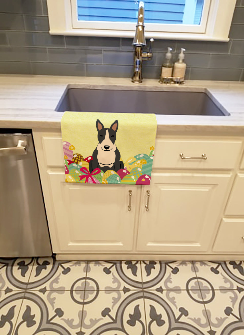 Easter Eggs Bull Terrier Black White Kitchen Towel BB6133KTWL - the-store.com