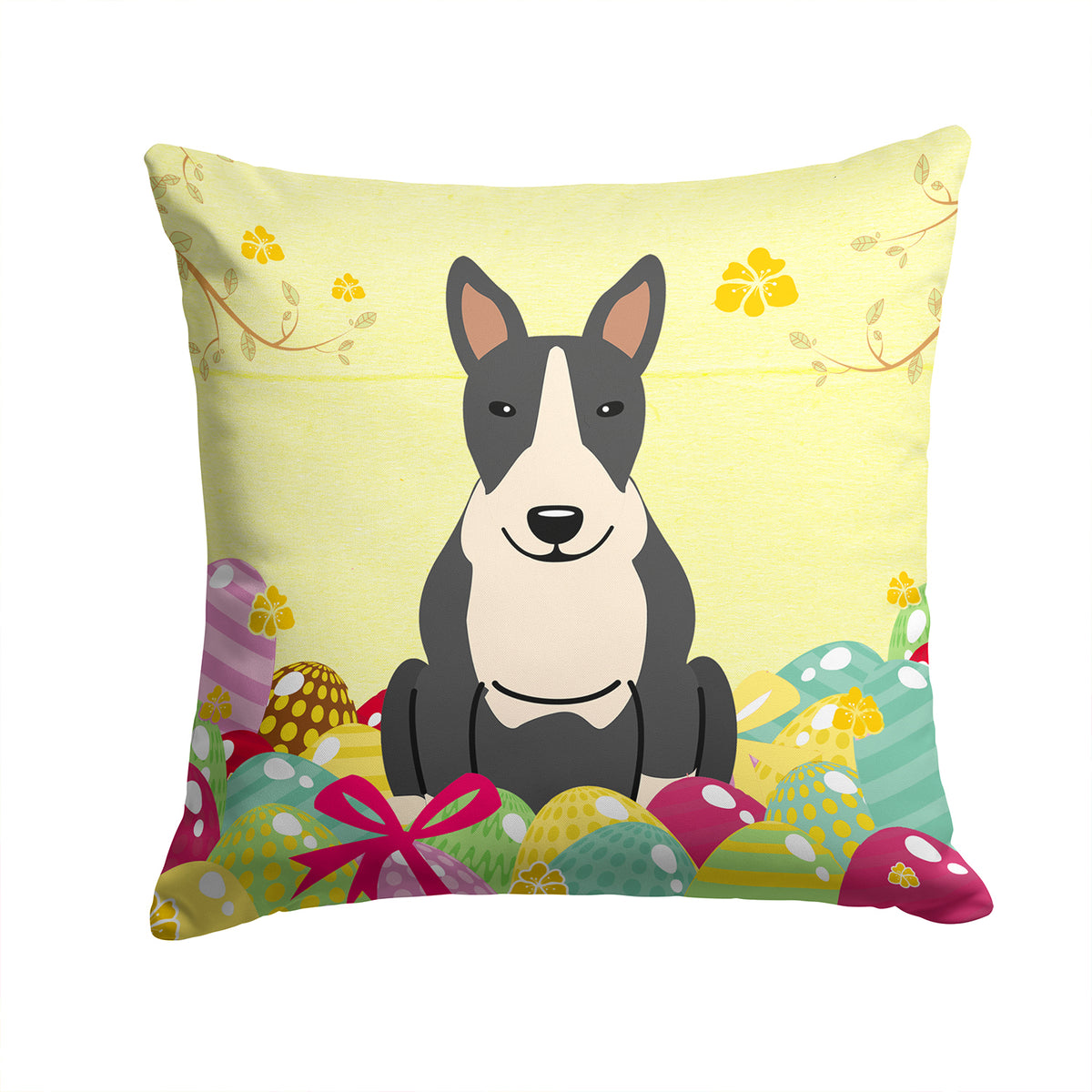 Easter Eggs Bull Terrier Black White Fabric Decorative Pillow BB6133PW1414 - the-store.com