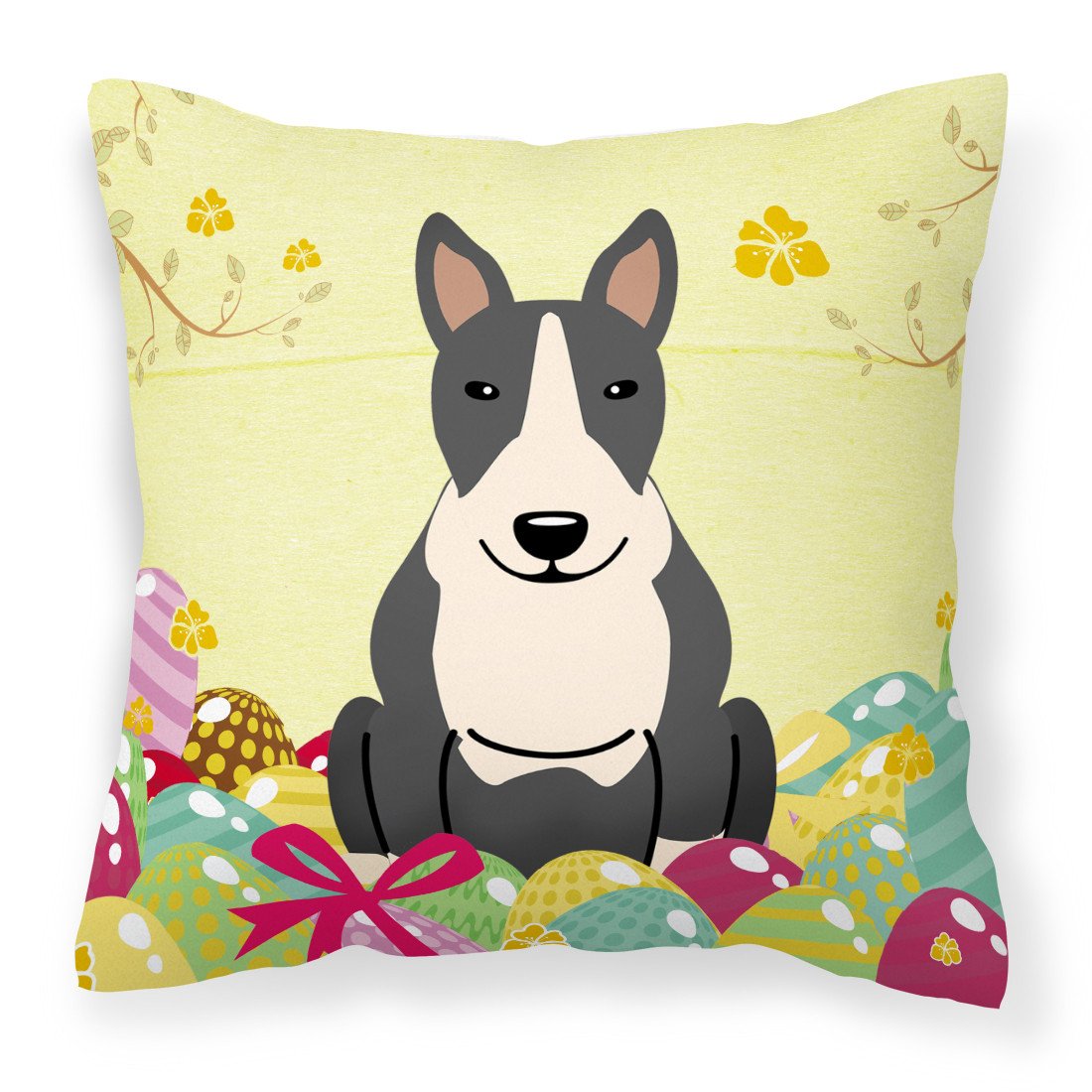 Easter Eggs Bull Terrier Black White Fabric Decorative Pillow BB6133PW1818 by Caroline&#39;s Treasures