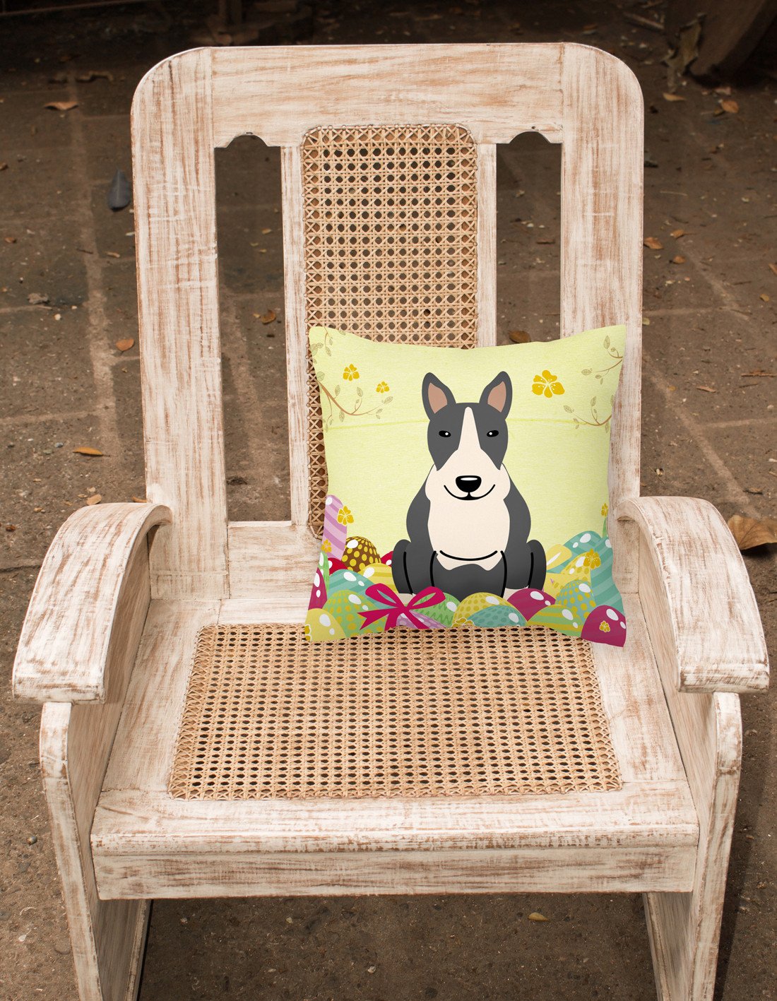 Easter Eggs Bull Terrier Black White Fabric Decorative Pillow BB6133PW1818 by Caroline's Treasures