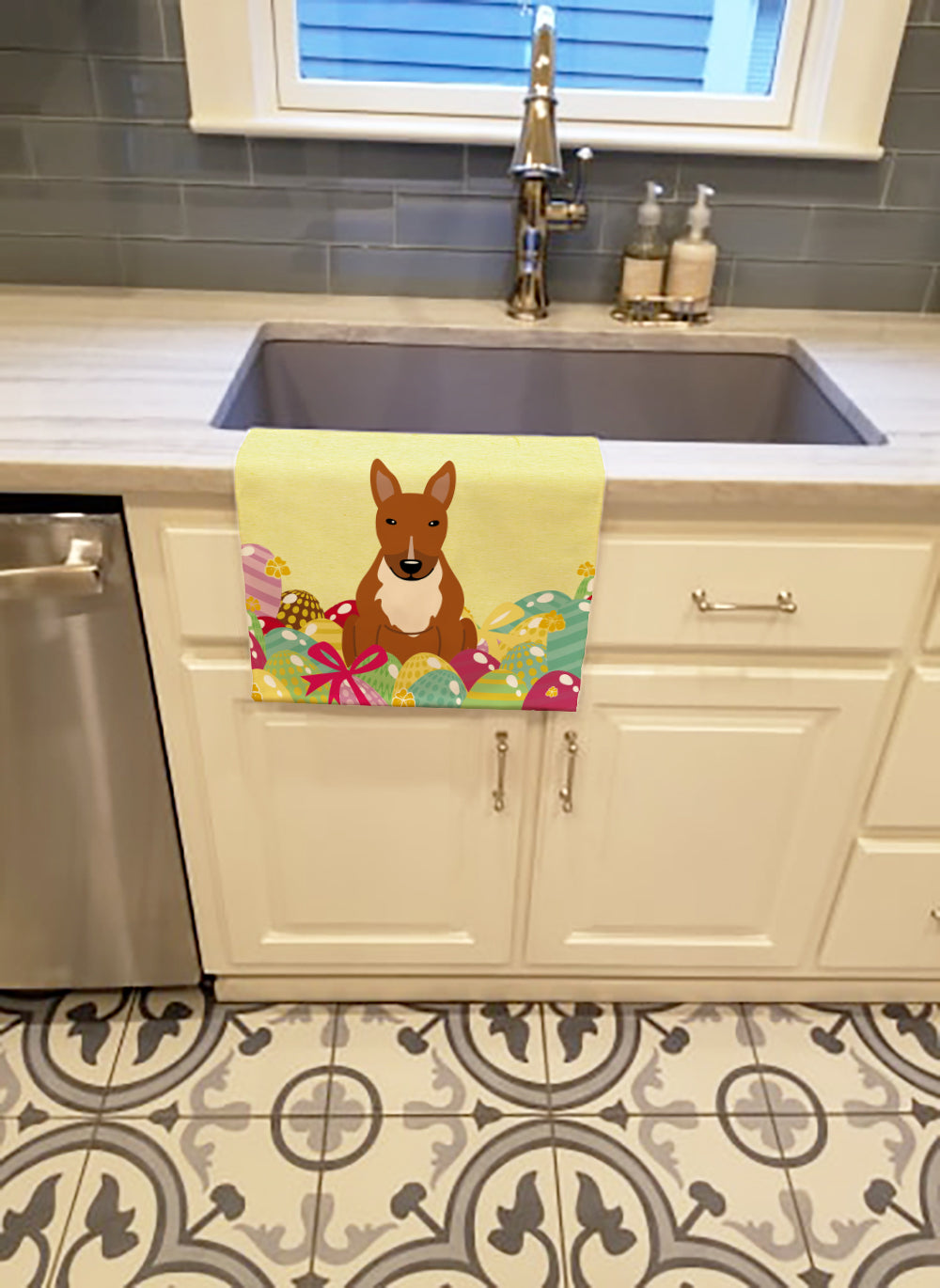 Easter Eggs Bull Terrier Red Kitchen Towel BB6134KTWL - the-store.com