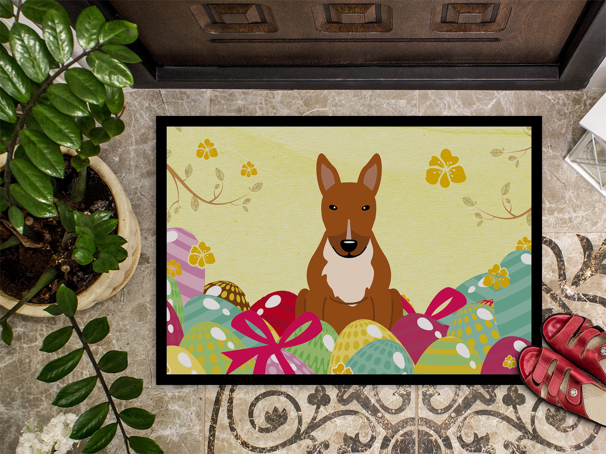 Easter Eggs Bull Terrier Red Indoor or Outdoor Mat 18x27 BB6134MAT - the-store.com