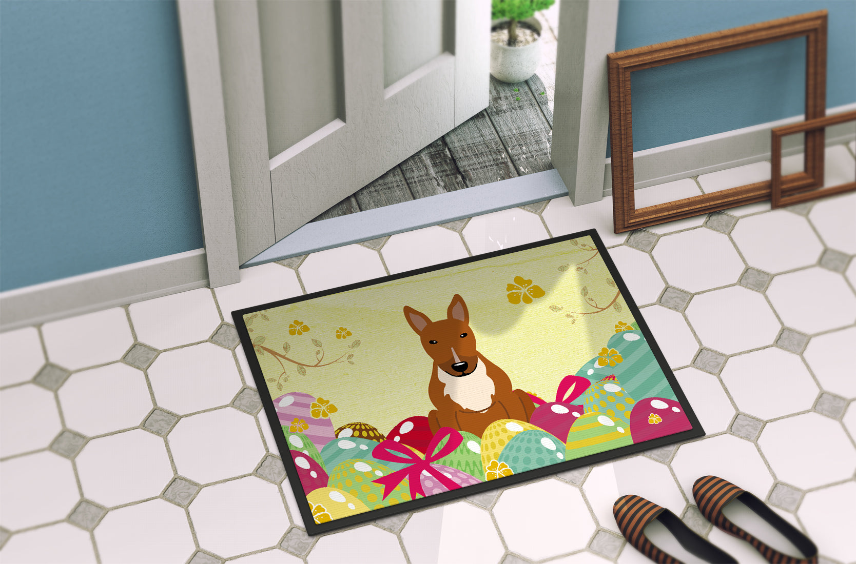 Easter Eggs Bull Terrier Red Indoor or Outdoor Mat 18x27 BB6134MAT - the-store.com