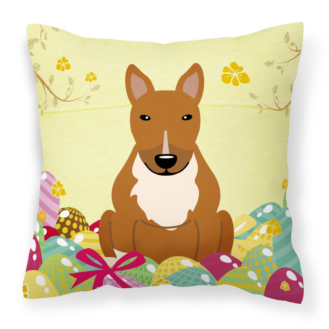Easter Eggs Bull Terrier Red Fabric Decorative Pillow BB6134PW1818 by Caroline&#39;s Treasures