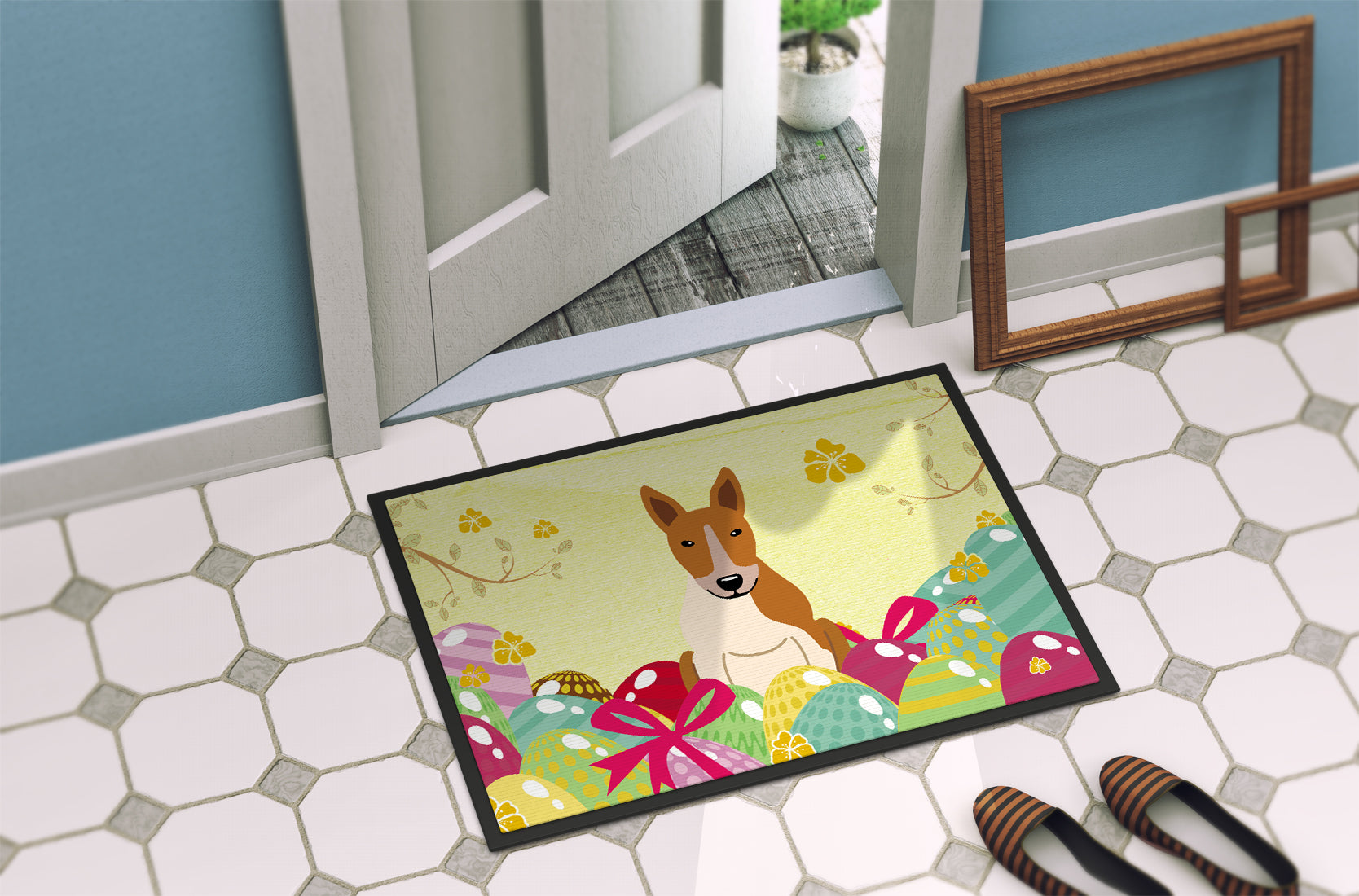 Easter Eggs Bull Terrier Red White Indoor or Outdoor Mat 18x27 BB6135MAT - the-store.com
