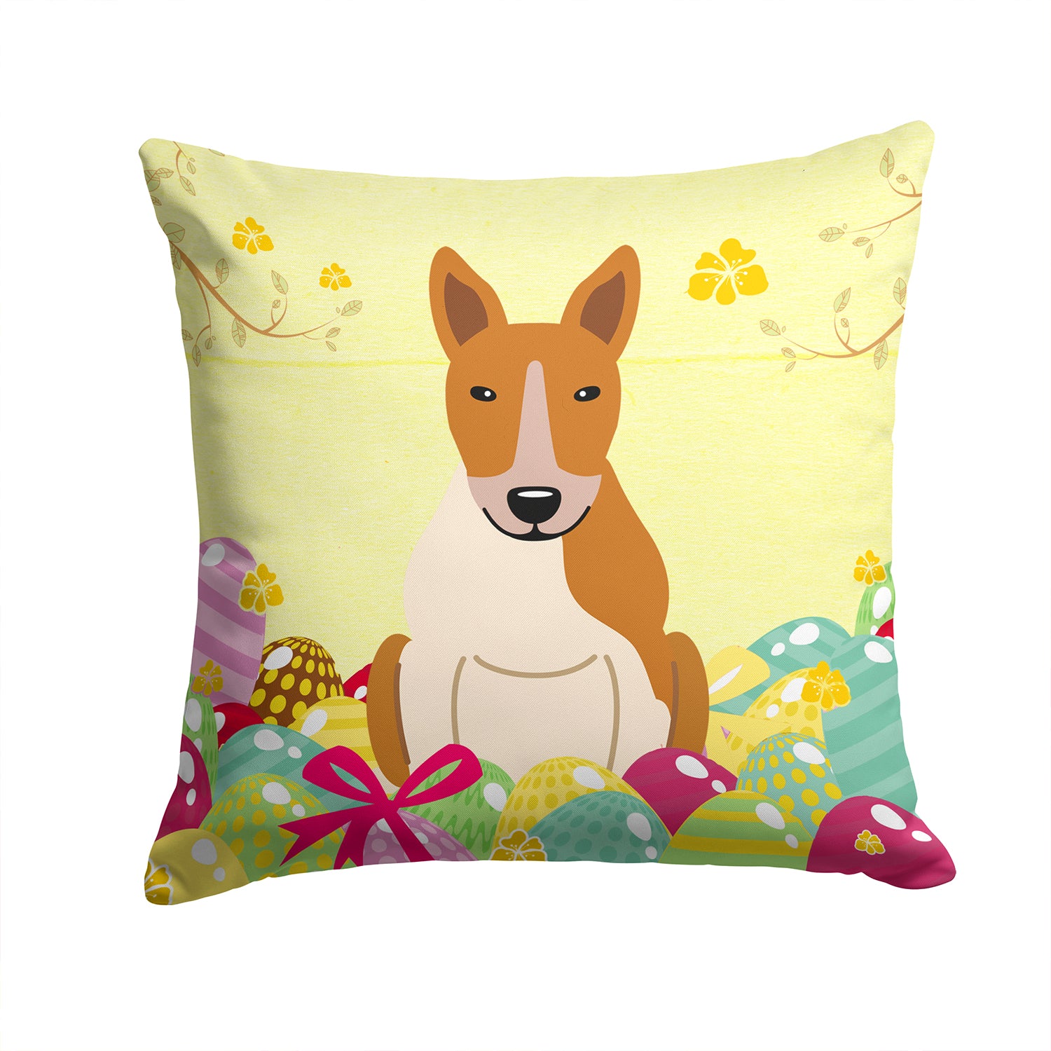 Easter Eggs Bull Terrier Red White Fabric Decorative Pillow BB6135PW1414 - the-store.com