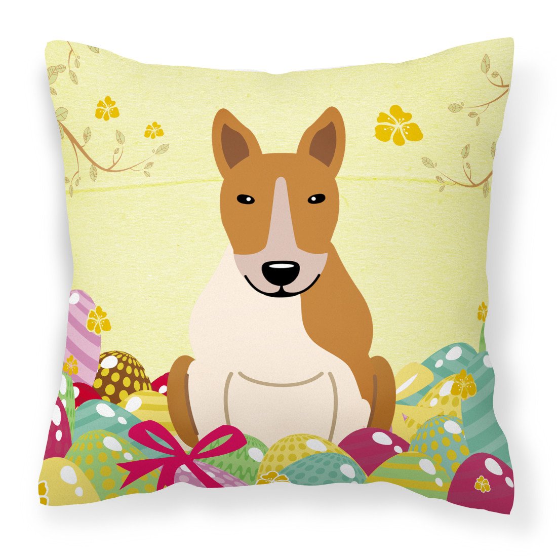 Easter Eggs Bull Terrier Red White Fabric Decorative Pillow BB6135PW1818 by Caroline's Treasures