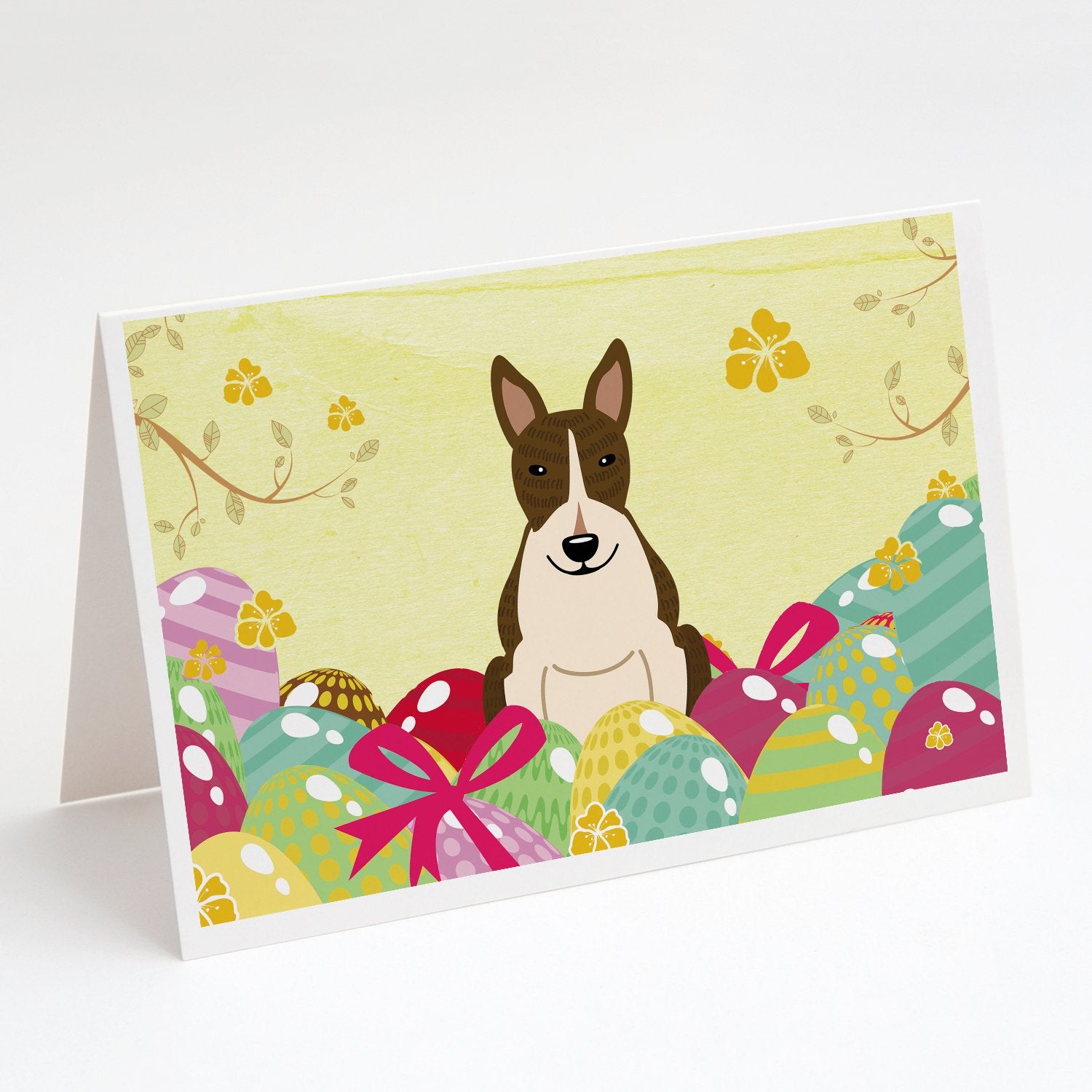 Buy this Easter Eggs Bull Terrier Dark Brindle Greeting Cards and Envelopes Pack of 8