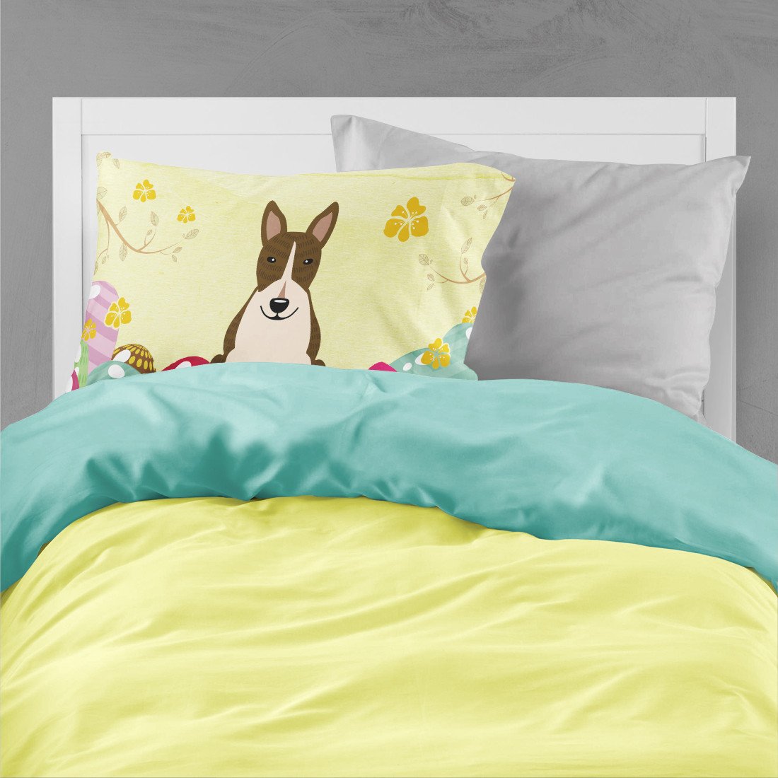Easter Eggs Bull Terrier Dark Brindle Fabric Standard Pillowcase BB6136PILLOWCASE by Caroline's Treasures