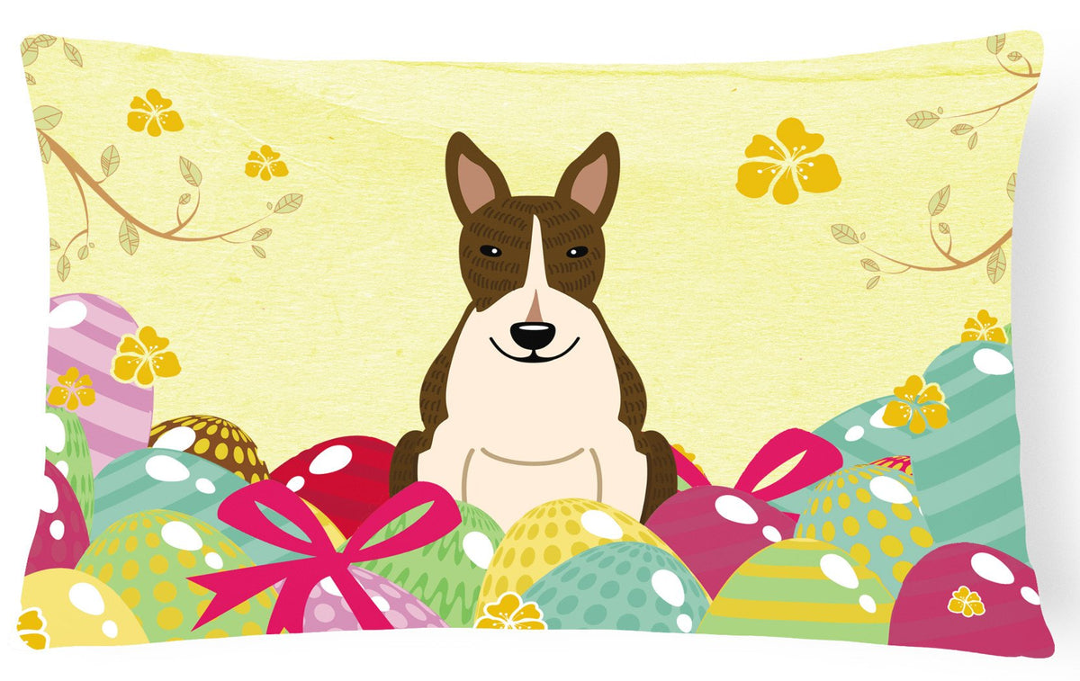 Easter Eggs Bull Terrier Dark Brindle Canvas Fabric Decorative Pillow BB6136PW1216 by Caroline&#39;s Treasures
