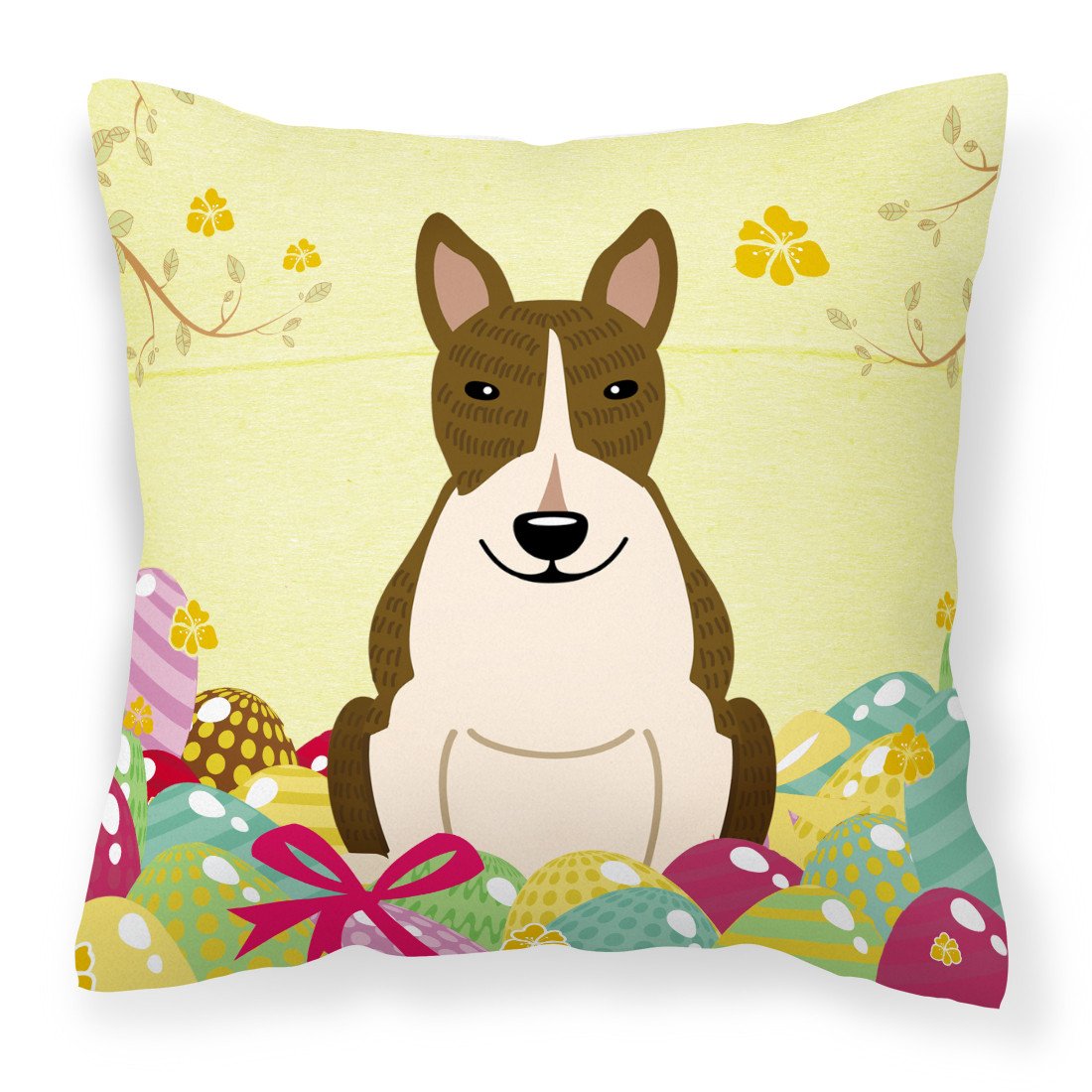 Easter Eggs Bull Terrier Dark Brindle Fabric Decorative Pillow BB6136PW1818 by Caroline&#39;s Treasures
