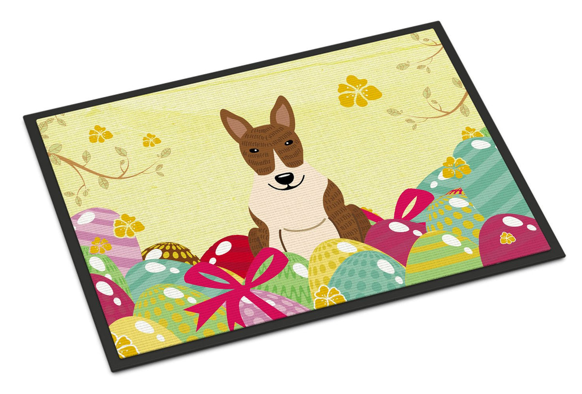 Easter Eggs Bull Terrier Brindle Indoor or Outdoor Mat 24x36 BB6137JMAT by Caroline&#39;s Treasures