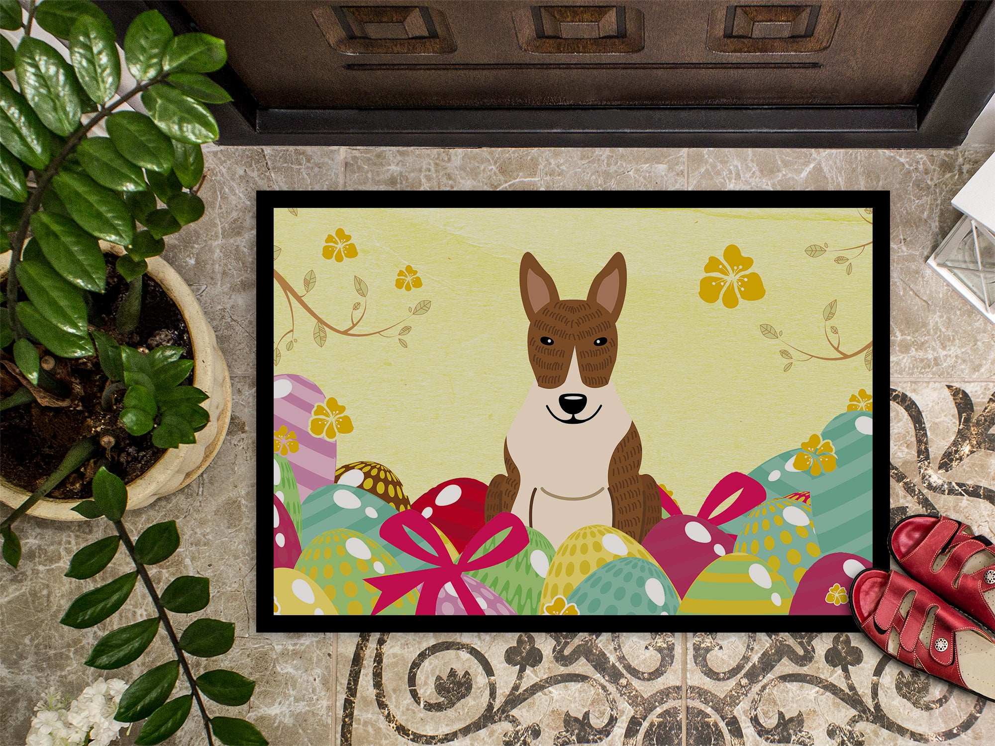 Easter Eggs Bull Terrier Brindle Indoor or Outdoor Mat 18x27 BB6137MAT - the-store.com