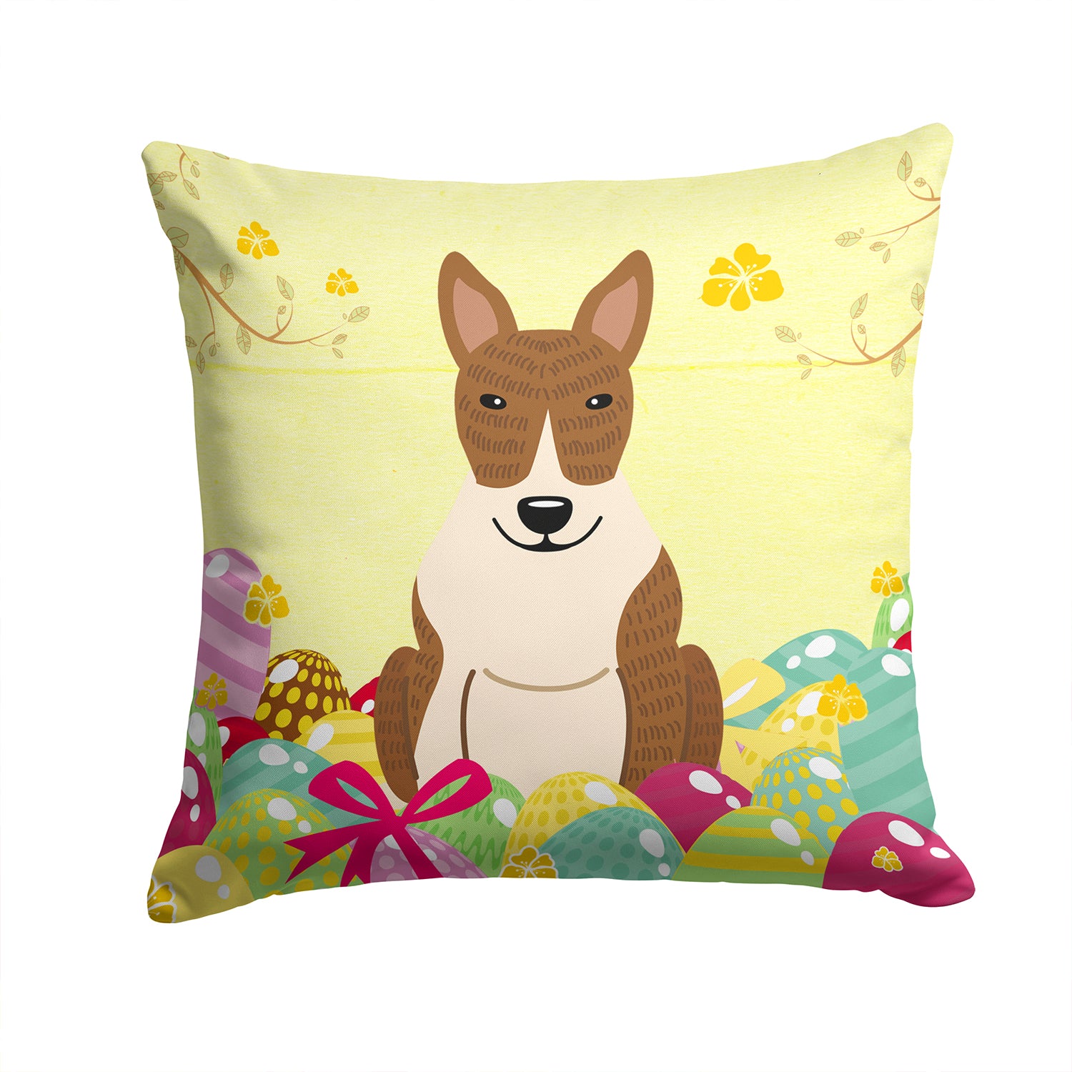 Easter Eggs Bull Terrier Brindle Fabric Decorative Pillow BB6137PW1414 - the-store.com