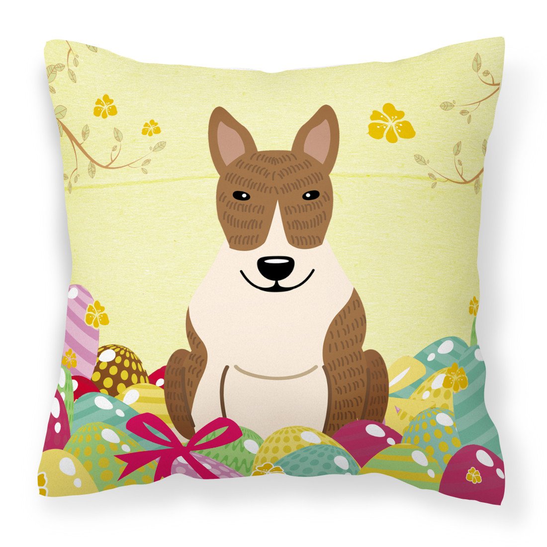 Easter Eggs Bull Terrier Brindle Fabric Decorative Pillow BB6137PW1818 by Caroline&#39;s Treasures