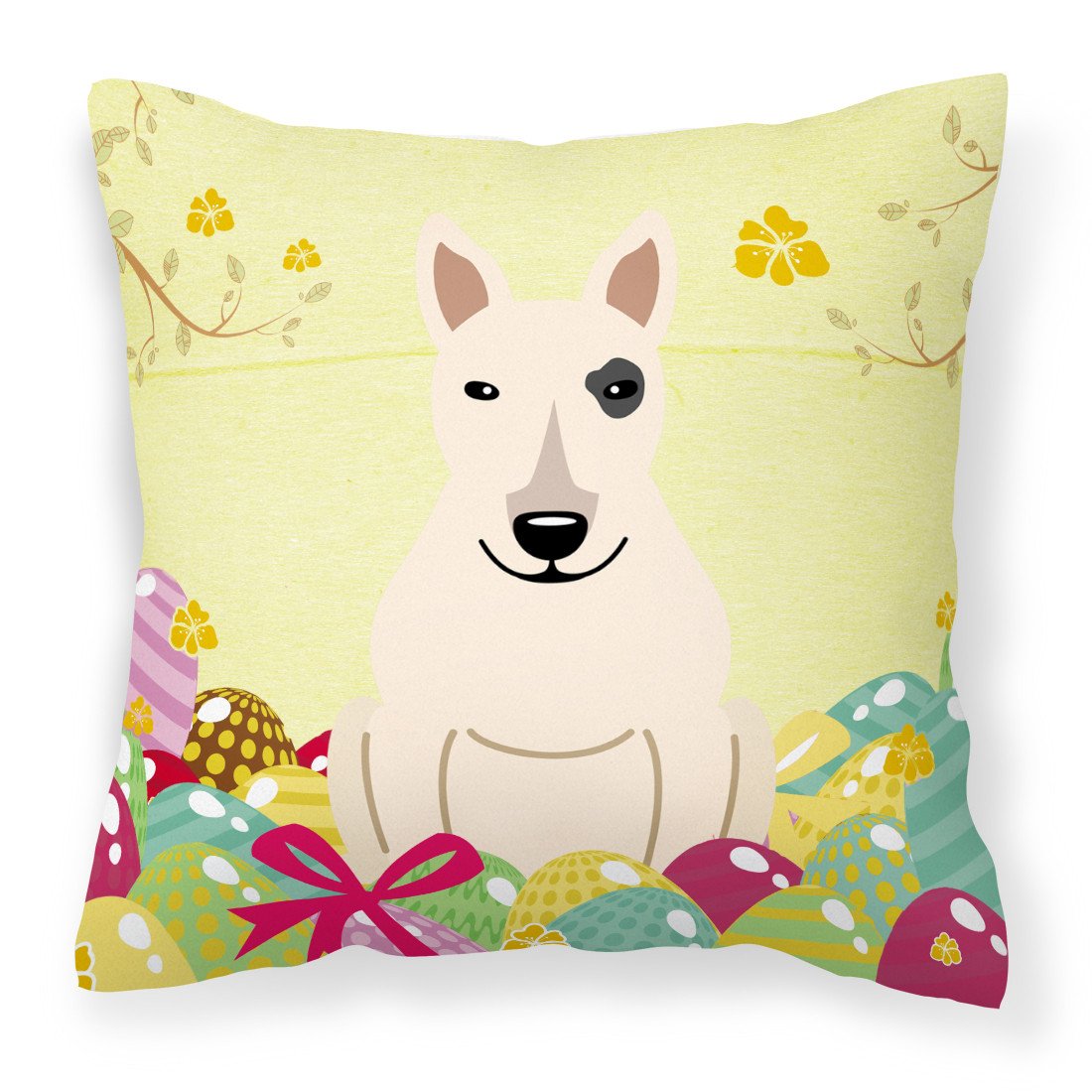 Easter Eggs Bull Terrier White Fabric Decorative Pillow BB6138PW1818 by Caroline&#39;s Treasures