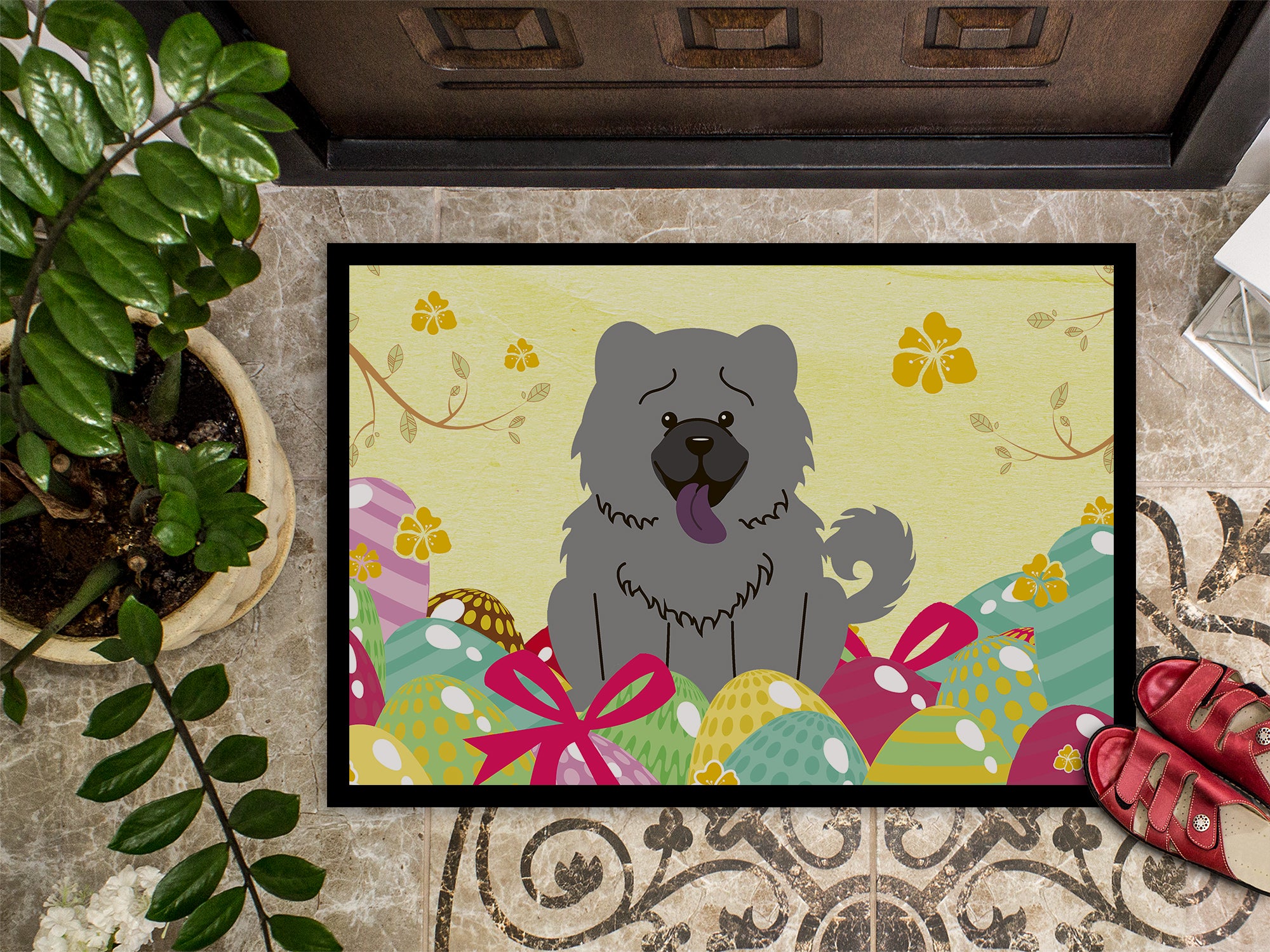 Easter Eggs Chow Chow Blue Indoor or Outdoor Mat 18x27 BB6139MAT - the-store.com