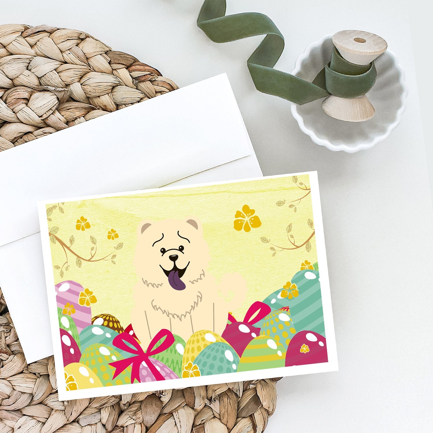 Easter Eggs Chow Chow White Greeting Cards and Envelopes Pack of 8 - the-store.com