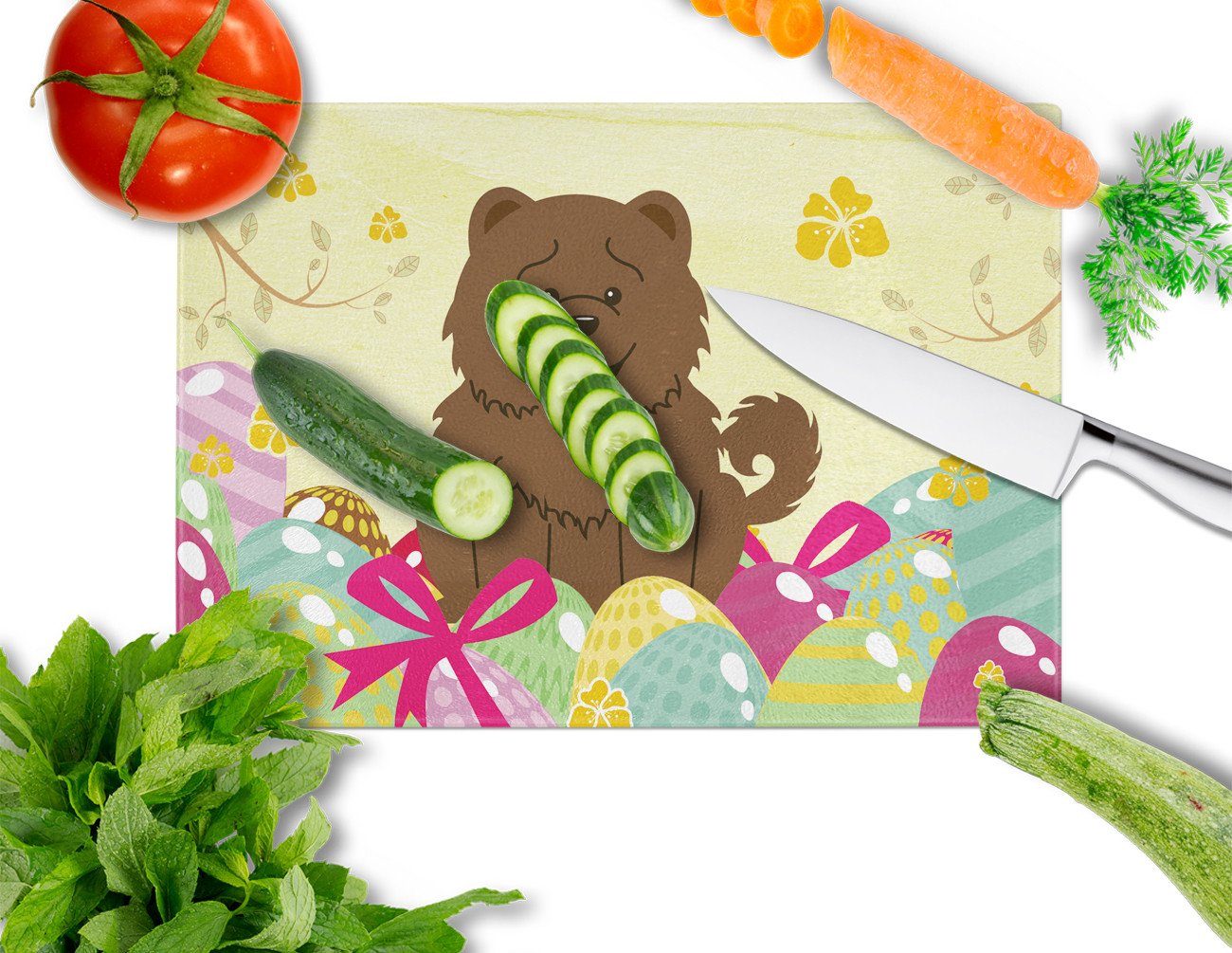 Easter Eggs Chow Chow Chocolate Glass Cutting Board Large BB6141LCB by Caroline's Treasures