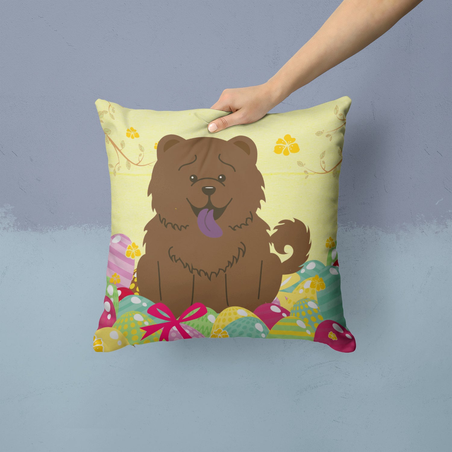 Easter Eggs Chow Chow Chocolate Fabric Decorative Pillow BB6141PW1414 - the-store.com