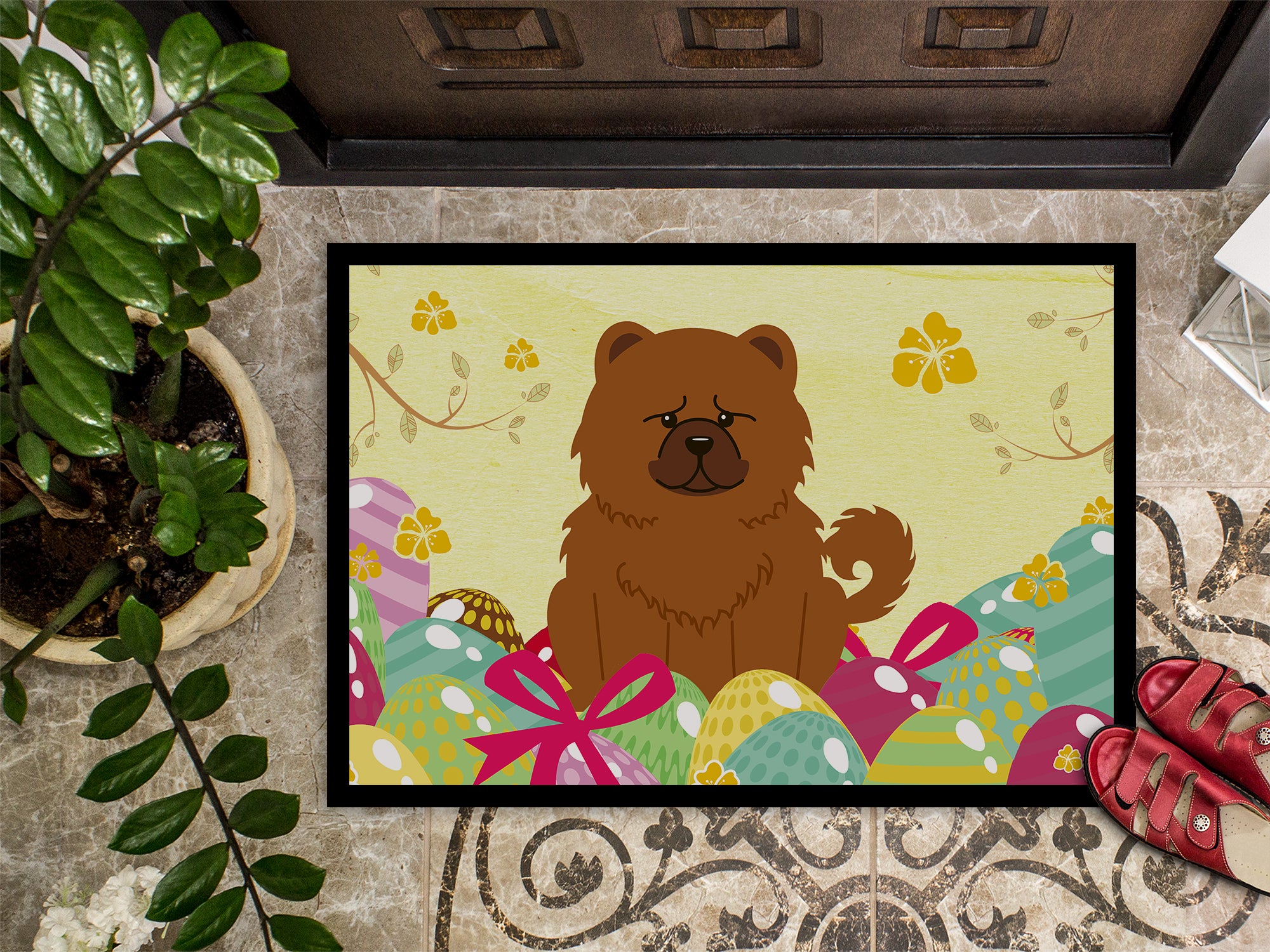 Easter Eggs Chow Chow Red Indoor or Outdoor Mat 18x27 BB6142MAT - the-store.com