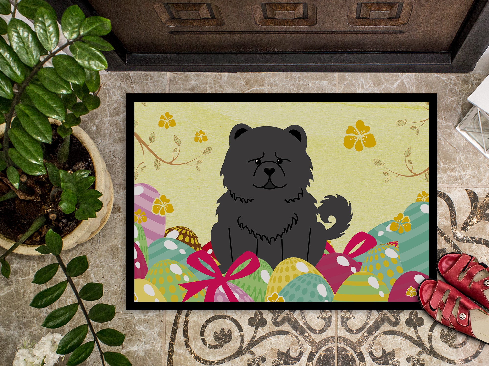 Easter Eggs Chow Chow Black Indoor or Outdoor Mat 18x27 BB6143MAT - the-store.com