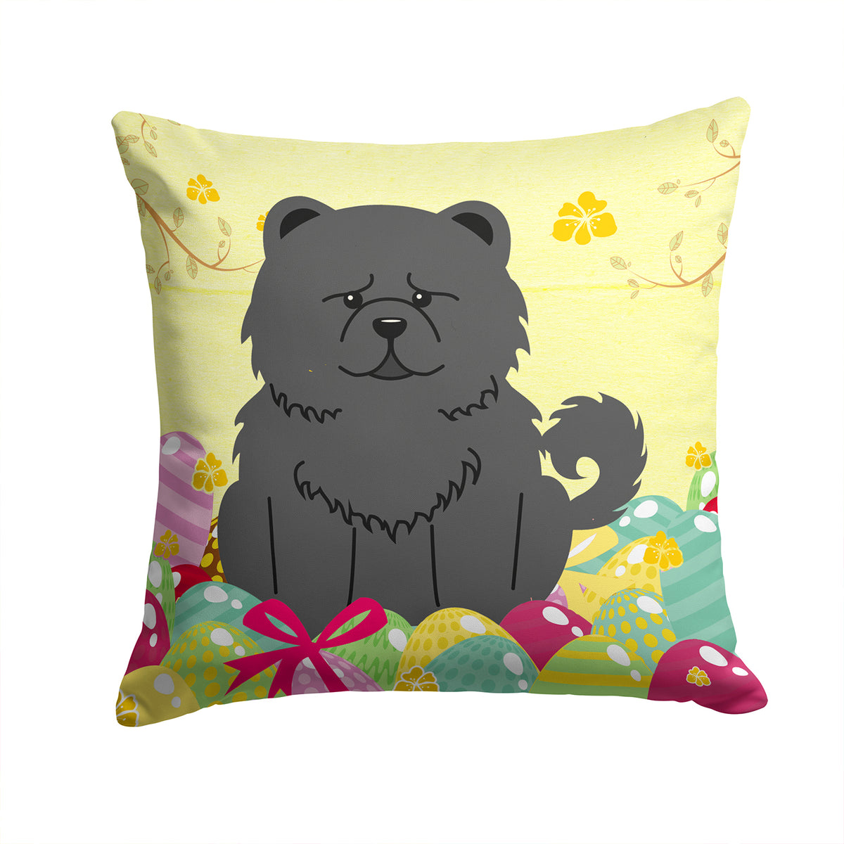 Easter Eggs Chow Chow Black Fabric Decorative Pillow BB6143PW1414 - the-store.com