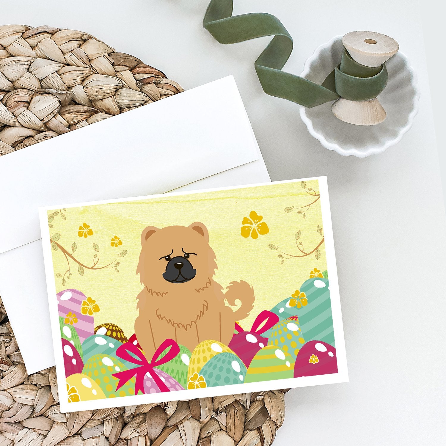 Easter Eggs Chow Chow Cream Greeting Cards and Envelopes Pack of 8 - the-store.com