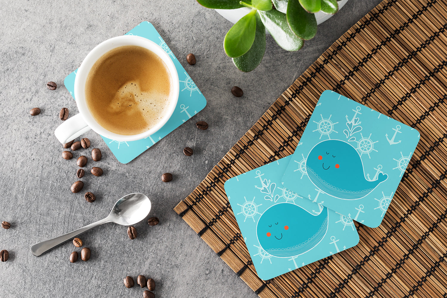Whale with Anchors Foam Coaster Set of 4 BB6765FC - the-store.com