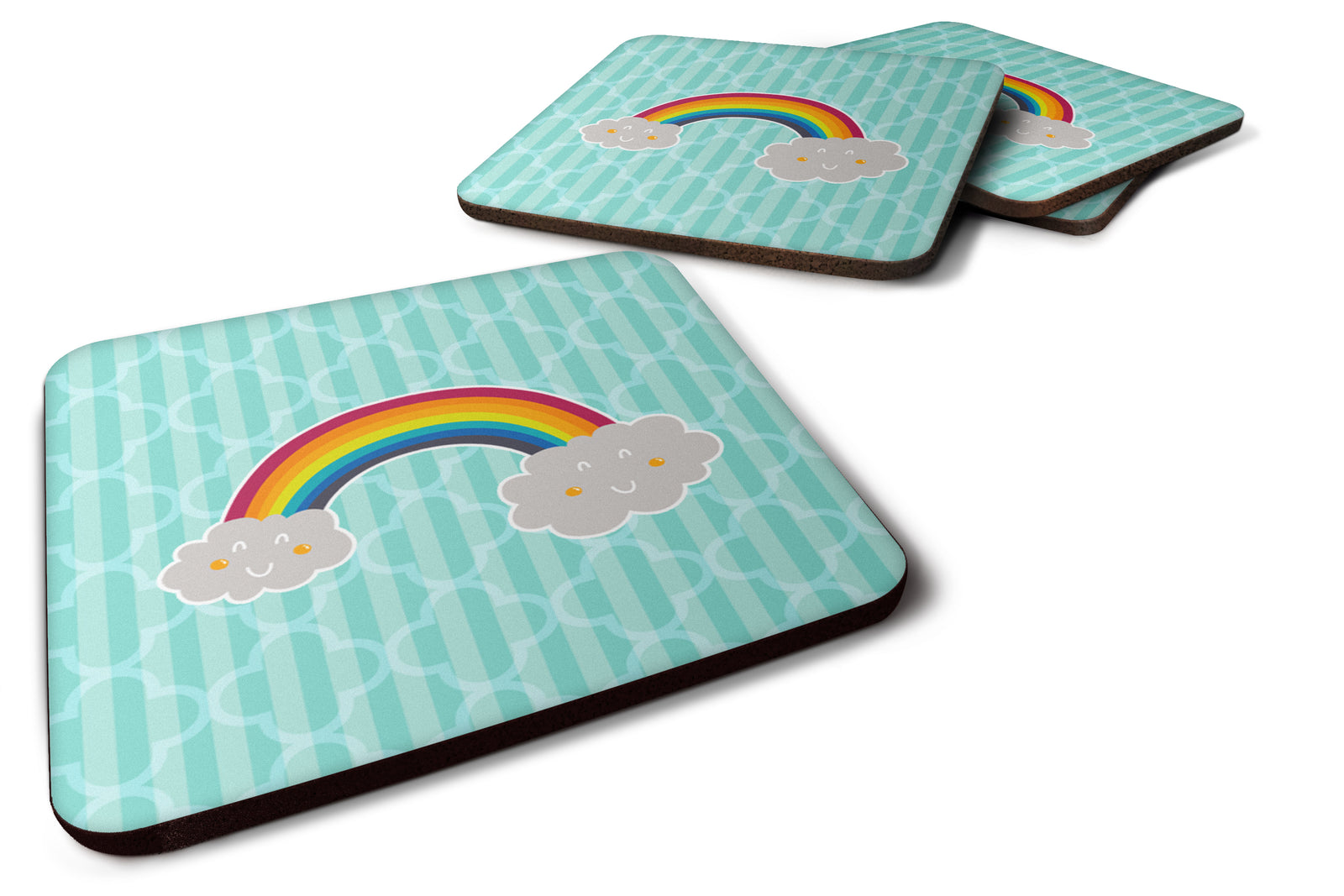 Rainbow in Clouds Foam Coaster Set of 4 BB6789FC - the-store.com
