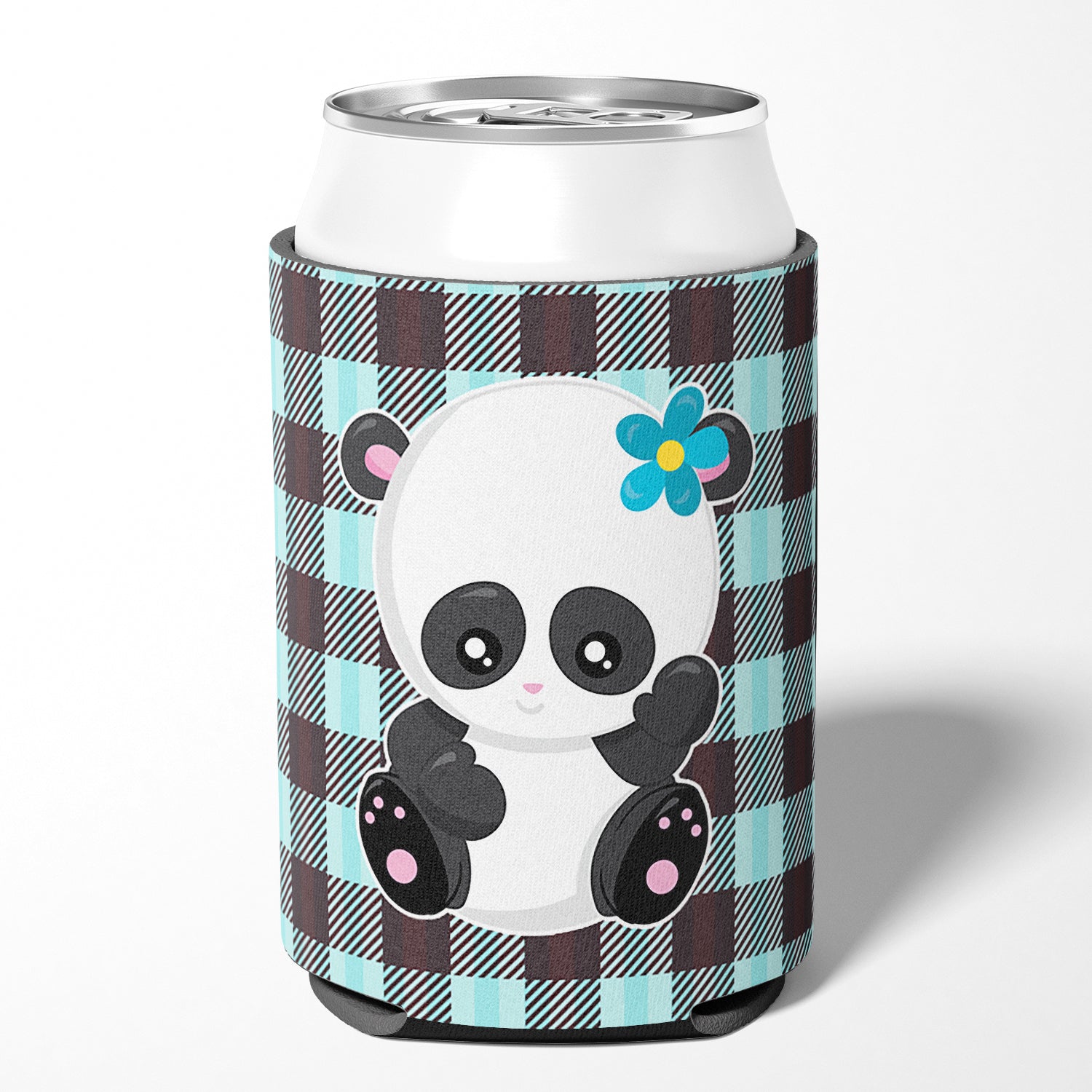 Panda on Plaid Can or Bottle Hugger BB6800CC  the-store.com.