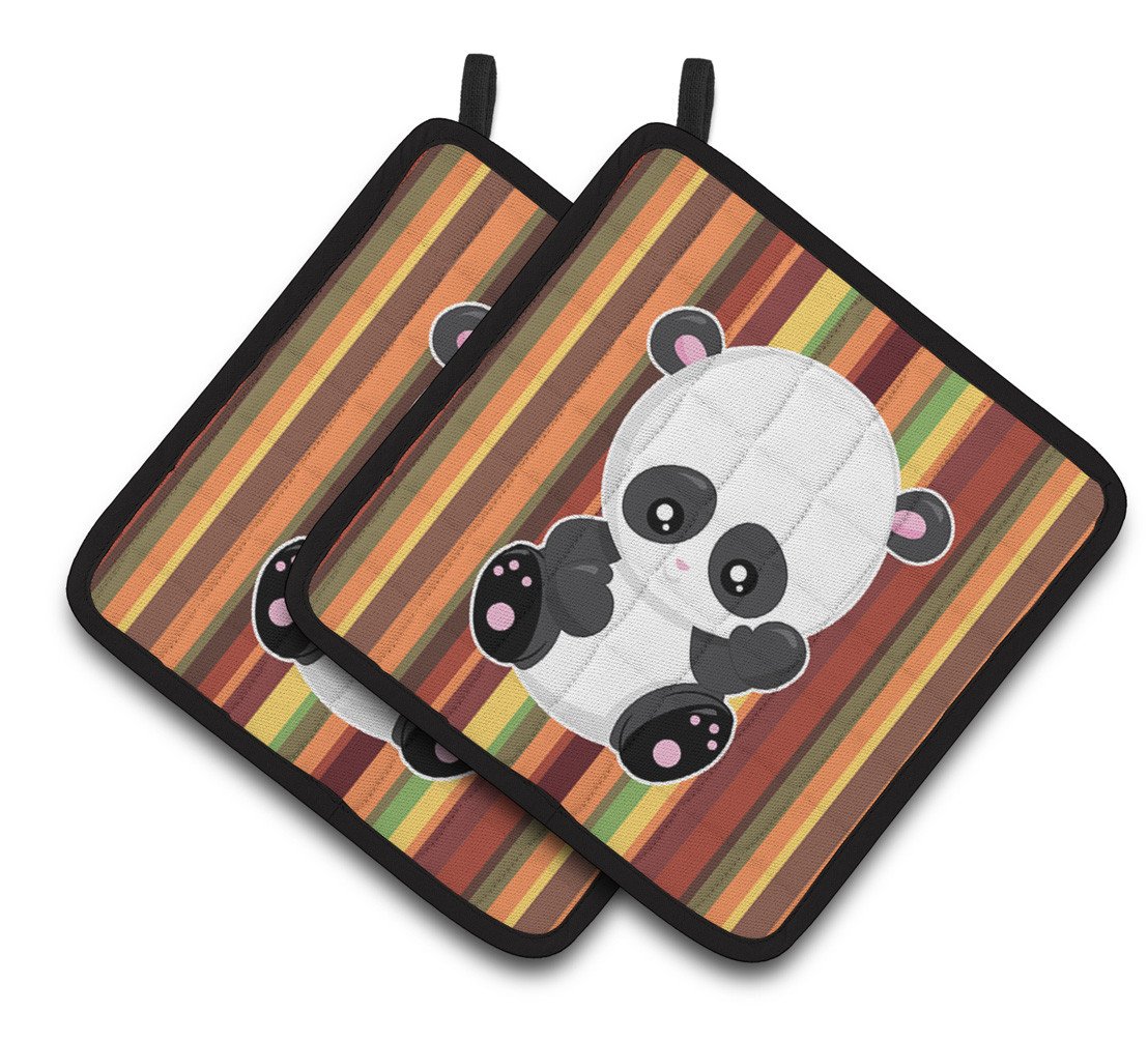 Striped Panda Pair of Pot Holders BB6802PTHD by Caroline&#39;s Treasures