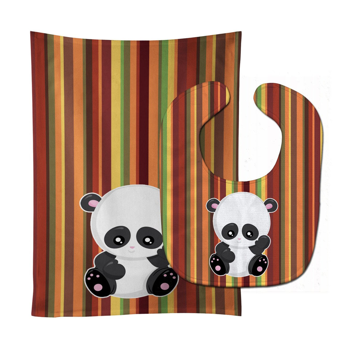 Striped Panda Baby Bib &amp; Burp Cloth BB6802STBU by Caroline&#39;s Treasures