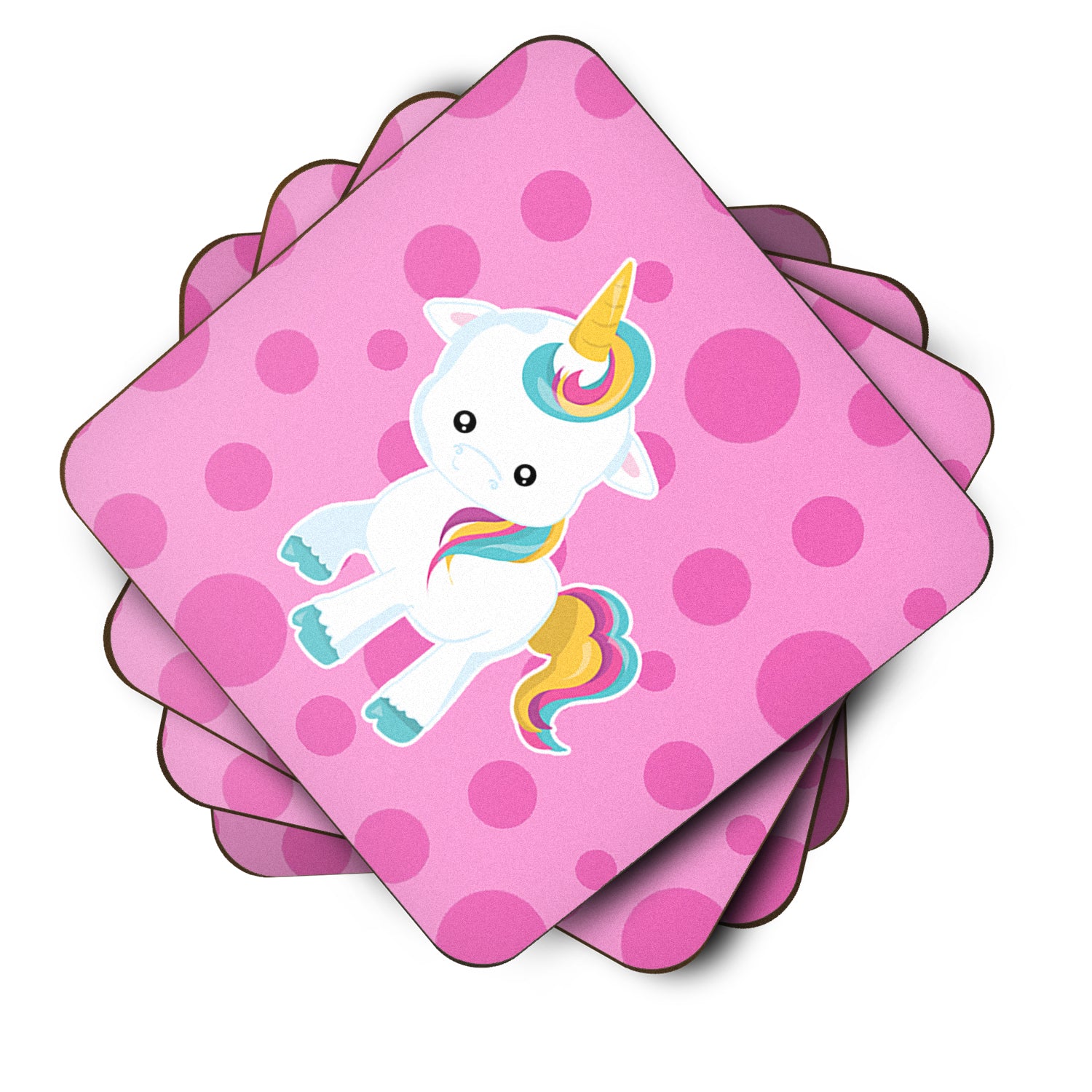 Pink Polkadot Unicorn Foam Coaster Set of 4 BB6805FC - the-store.com