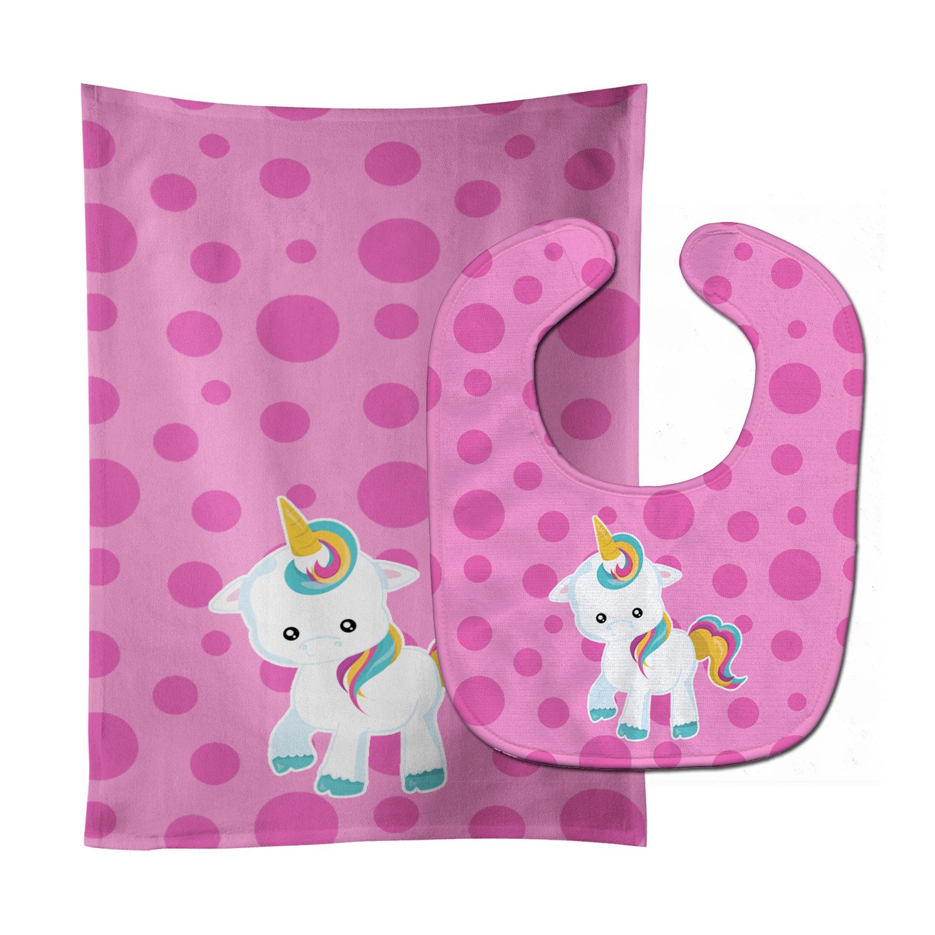 Pink Polkadot Unicorn Baby Bib & Burp Cloth BB6805STBU by Caroline's Treasures