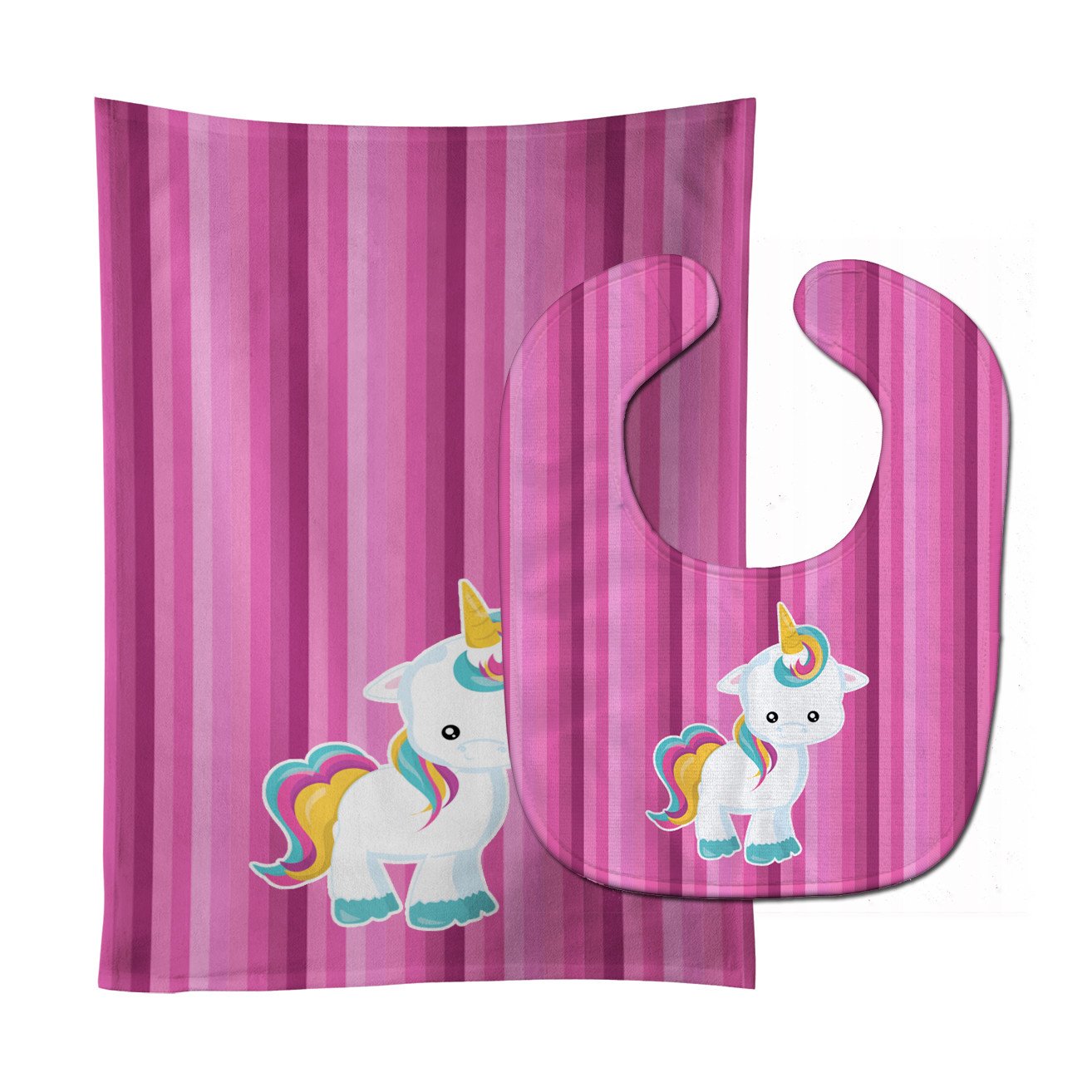 Pink Stripes Unicorn Baby Bib & Burp Cloth BB6806STBU by Caroline's Treasures