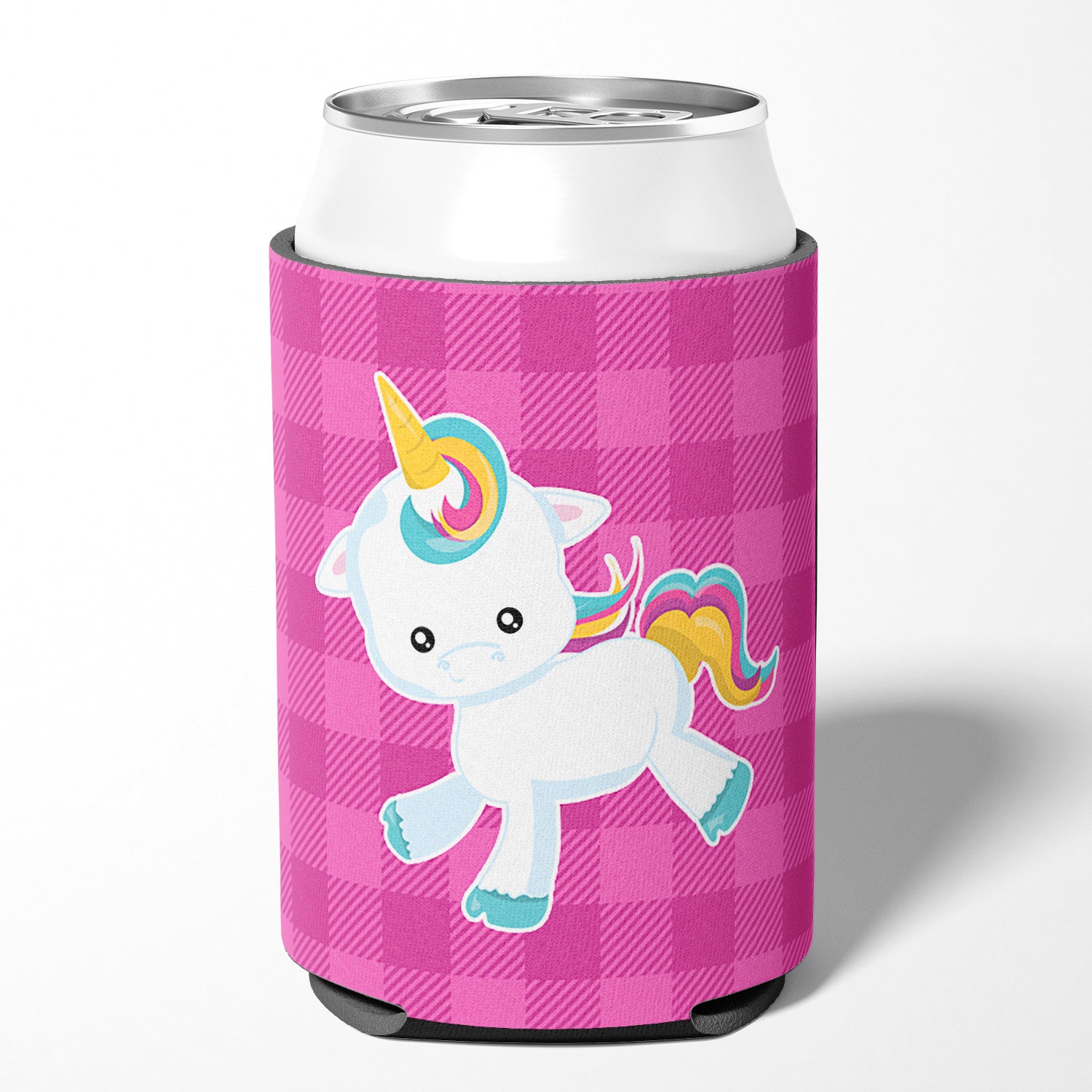 Pink Plaid Unicorn Can or Bottle Hugger BB6807CC