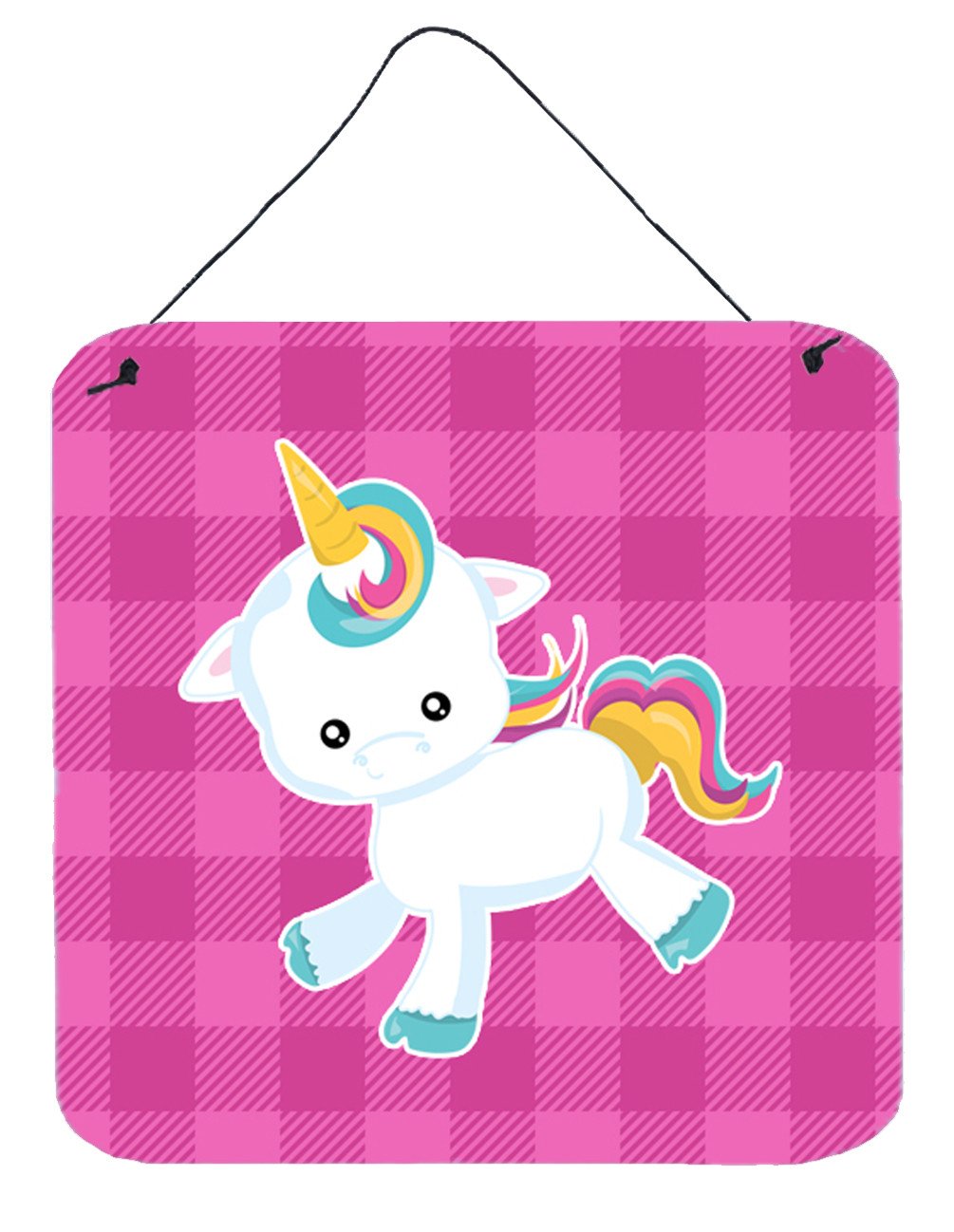 Pink Plaid Unicorn Wall or Door Hanging Prints BB6807DS66 by Caroline's Treasures